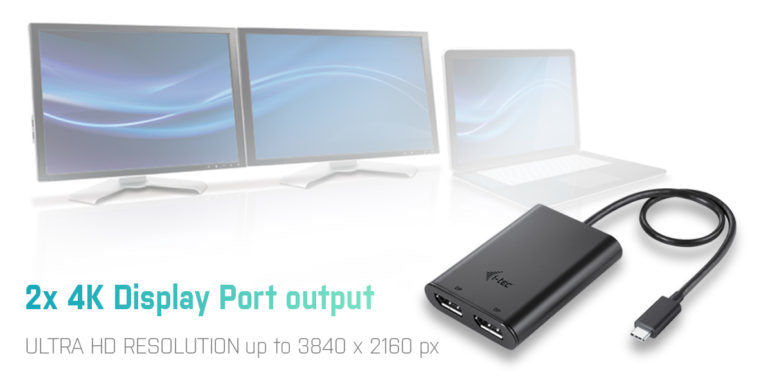 I-TEC USB C to Dual DisplayPort VideoAdapter 2xDisplayPort 4K Ultra HD compatible with Thunderbolt 3