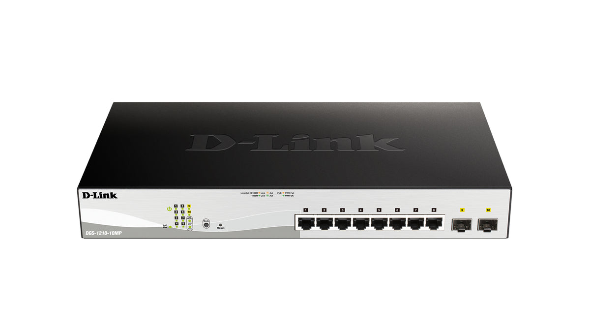 D-Link DGS-1210-10MP commutateur réseau Géré L2/L3 Gigabit Ethernet (10/100/1000) Connexion Ethernet, supportant l'alimentation via ce port (PoE) Noir