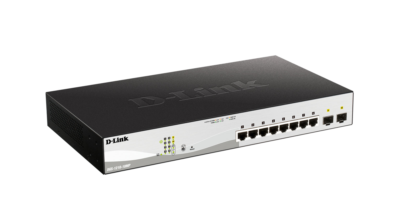 D-Link DGS-1210-10MP commutateur réseau Géré L2/L3 Gigabit Ethernet (10/100/1000) Connexion Ethernet, supportant l'alimentation via ce port (PoE) Noir