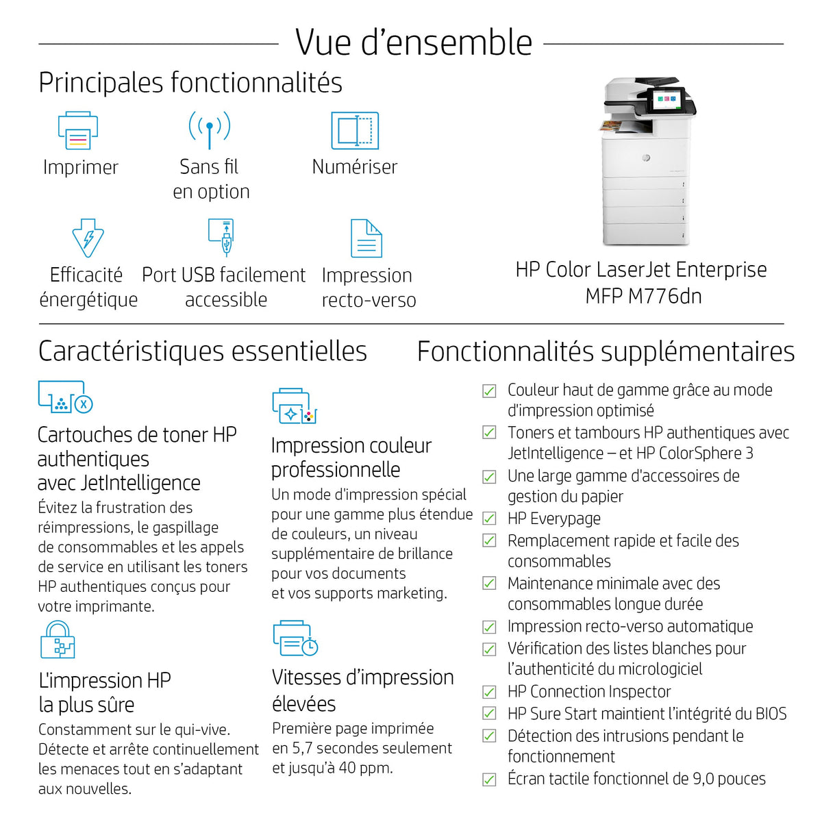 HP Color LaserJet Enterprise MFP M776dn MFP colour laser 297x864mm A3 46ppmcopy 46ppmprint 650 sheets USB 2.0 LAN Wi-Fi