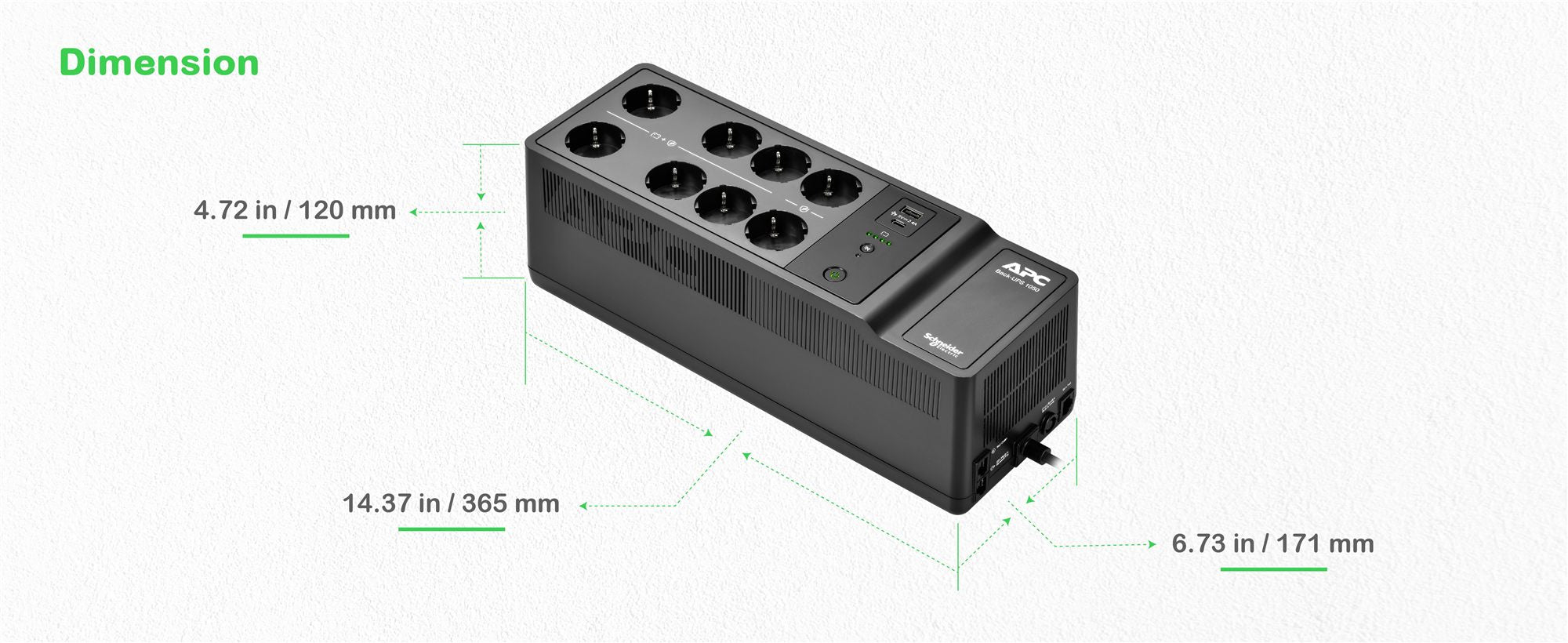 APC Back-UPS UPS wall mountable / surface mountable AC 230V 600Watt 1050VA output connectors 10