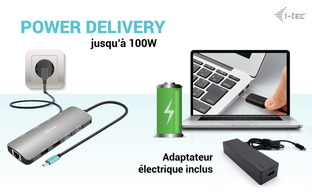 I-TEC USB-C Metal Nano Dock 2x HDMI 1x GLAN 2x USB 3.2 2x USB 2.0 1x USB-C 3.2 Gen.1 Data 1x USB-C 100W PD + Charger 100W