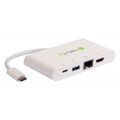 Techly IADAP USB31-DOCK1 Adaptateur USB-C vers HDMI 4K, USB-A 3.0, RJ45 Gigabit, USB-C PD