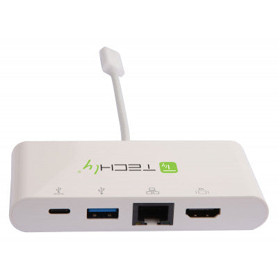 Techly IADAP USB31-DOCK1 Adaptateur USB-C vers HDMI 4K, USB-A 3.0, RJ45 Gigabit, USB-C PD