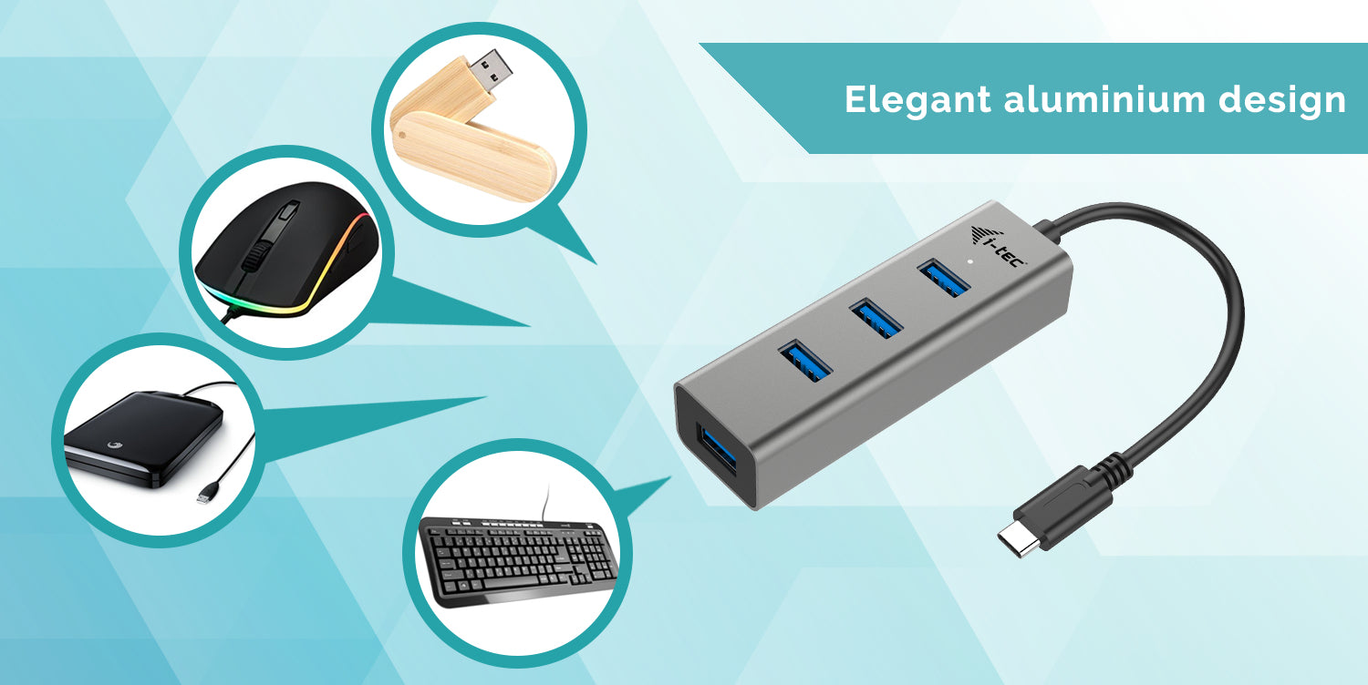 I-TEC USB C Metal HUB 4 Port without power adapter ideal for Notebook Tablet PC supports Win Mac OS compatible with Thunderbolt 3