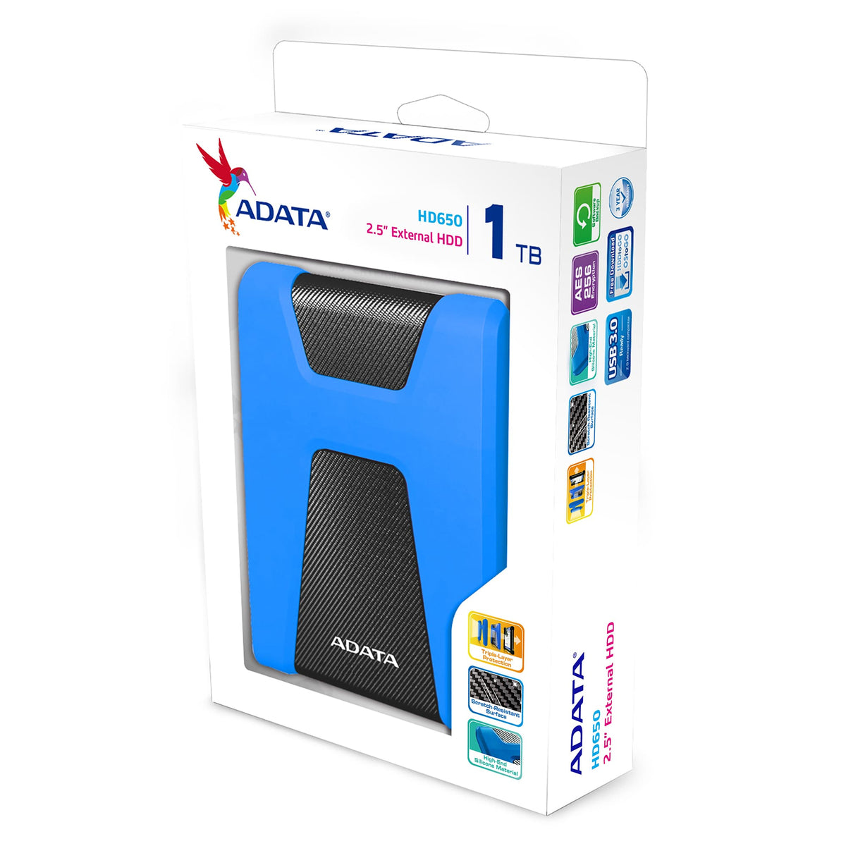 "Disque dur externe ADATA HD650 1 To 2,5"" Micro-USB B 3.2 Gen 1 (3.1 Gen 1) Bleu"