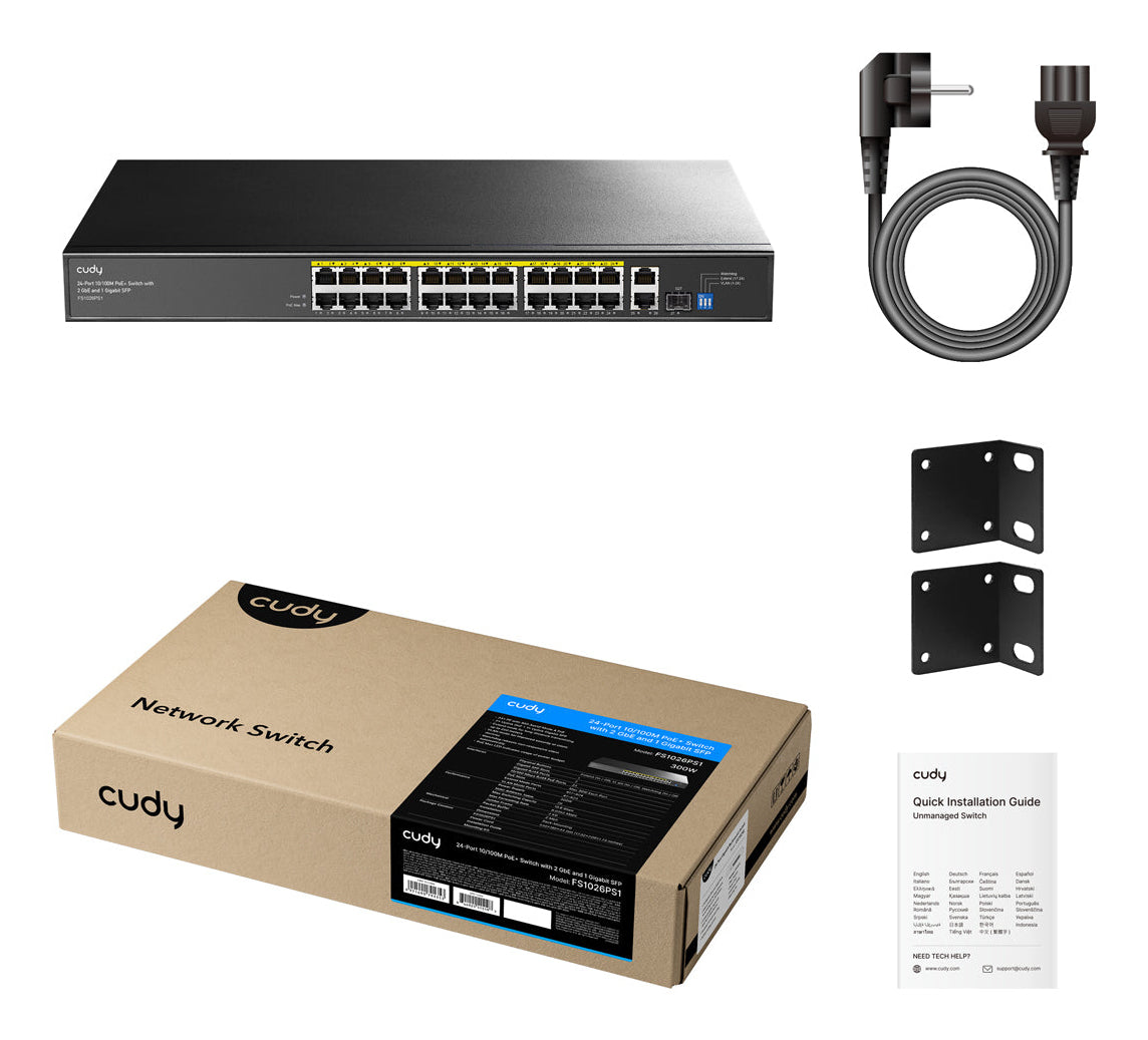 Cudy FS1026PS1 commutateur réseau Non-géré Gigabit Ethernet (10/100/1000) Connexion Ethernet, supportant l'alimentation via ce port (PoE) Noir