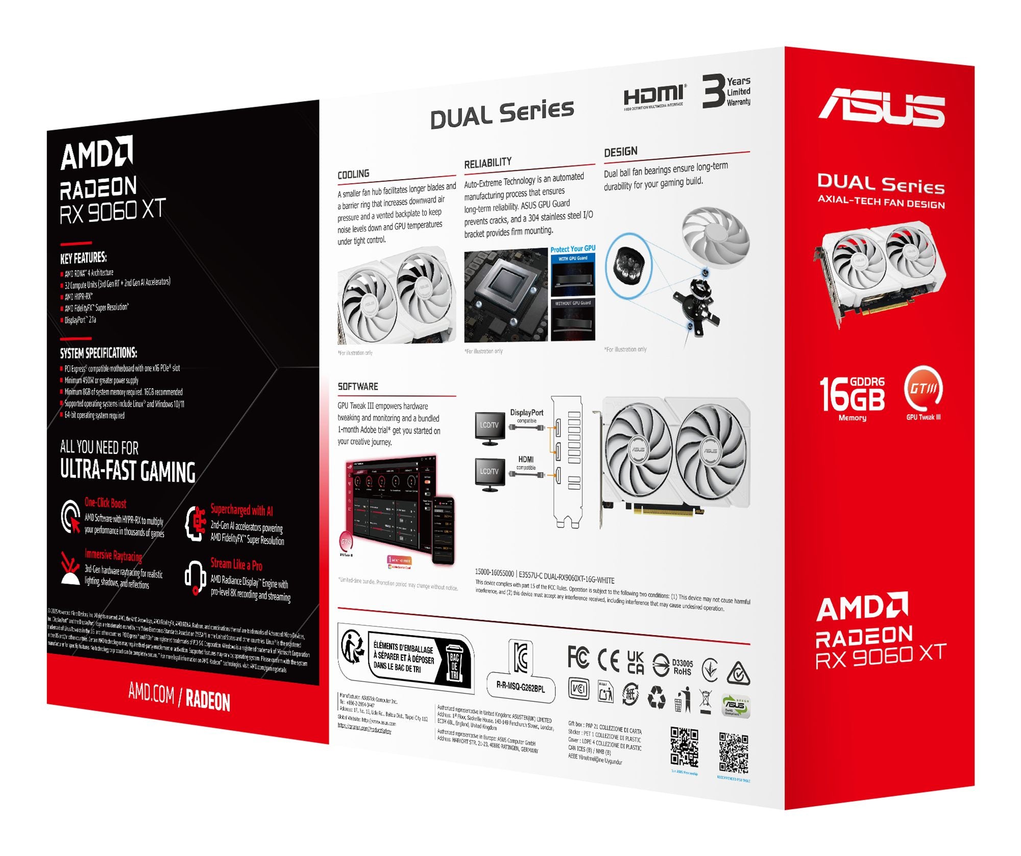 ASUS DUAL RX 9060 XT 16Go GDDR6 2xDP 1xHDMI WHITE