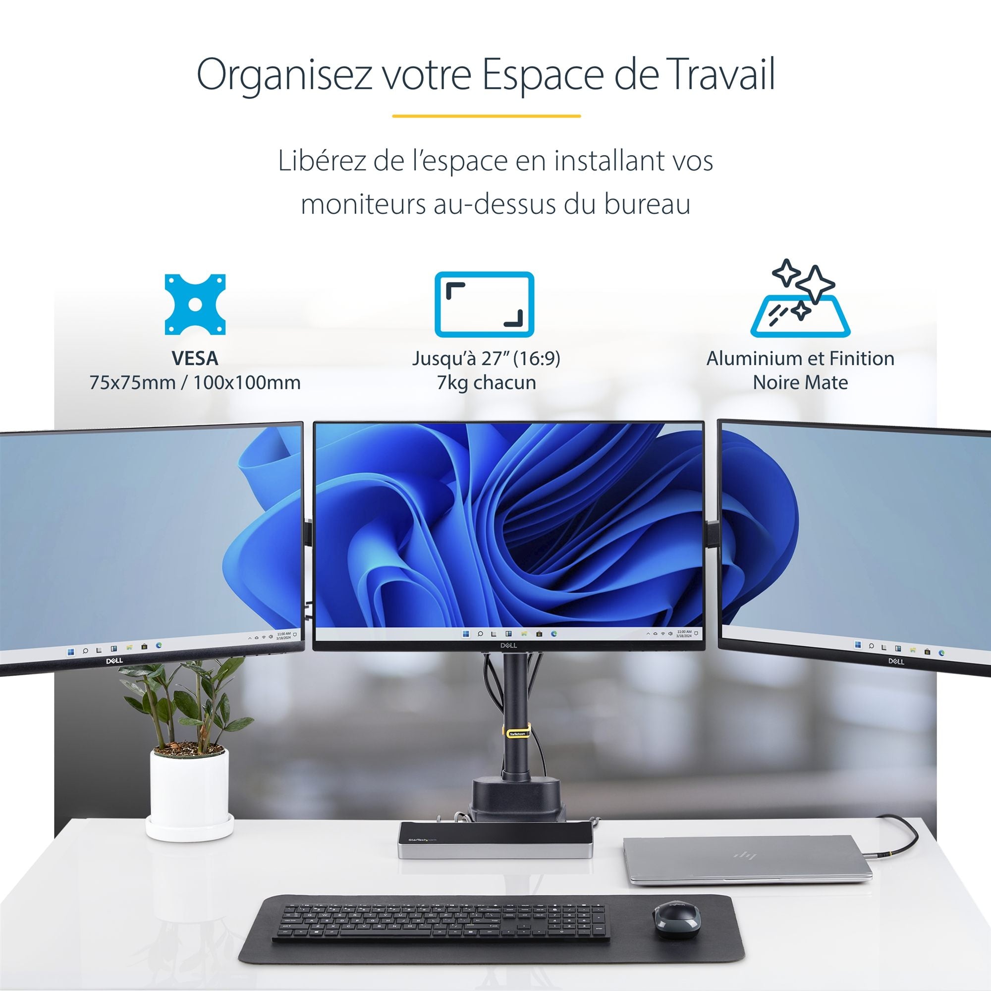 Triple Monitor Desk Mount 27in Screens