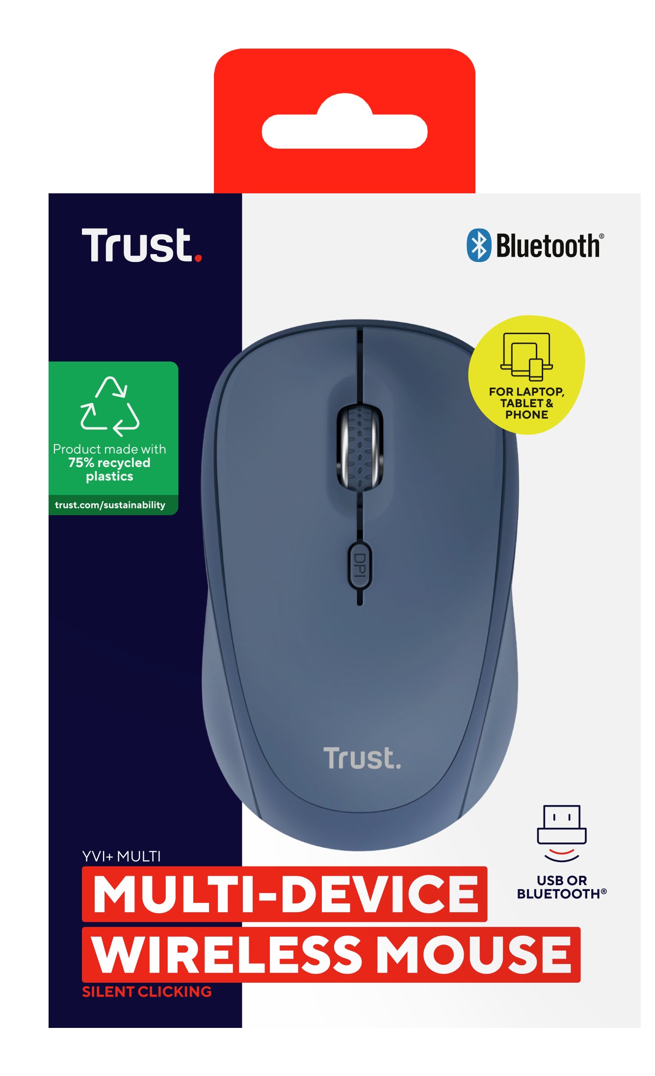 TRUST Souris sans fil compacte YVI+ Multi-connexion Bluetooth + 24 Ghz - Noire