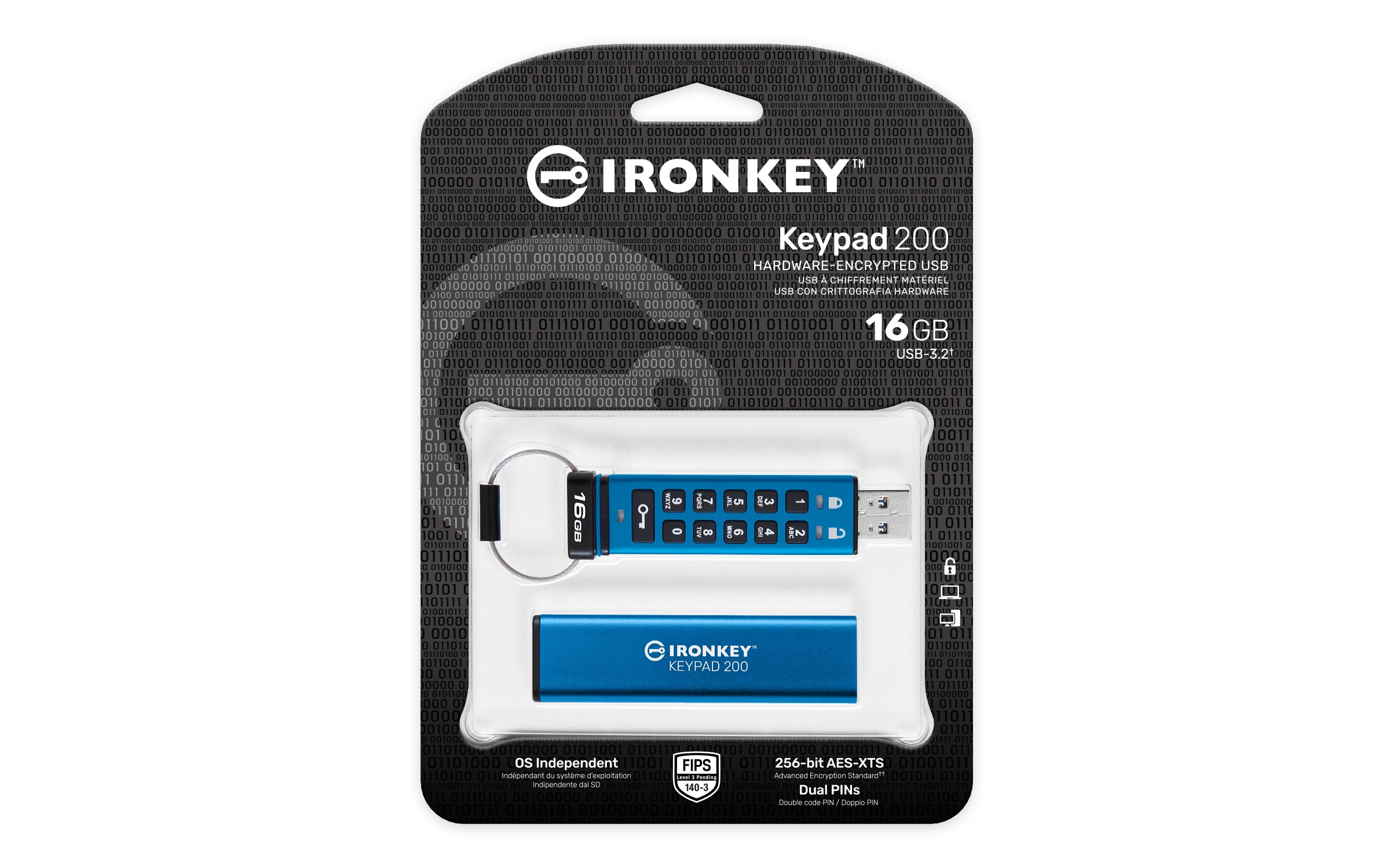 KINGSTON 16Go IronKey Keypad 200 FIPS 140-3 Lvl 3 Pending AES-256 Encrypted