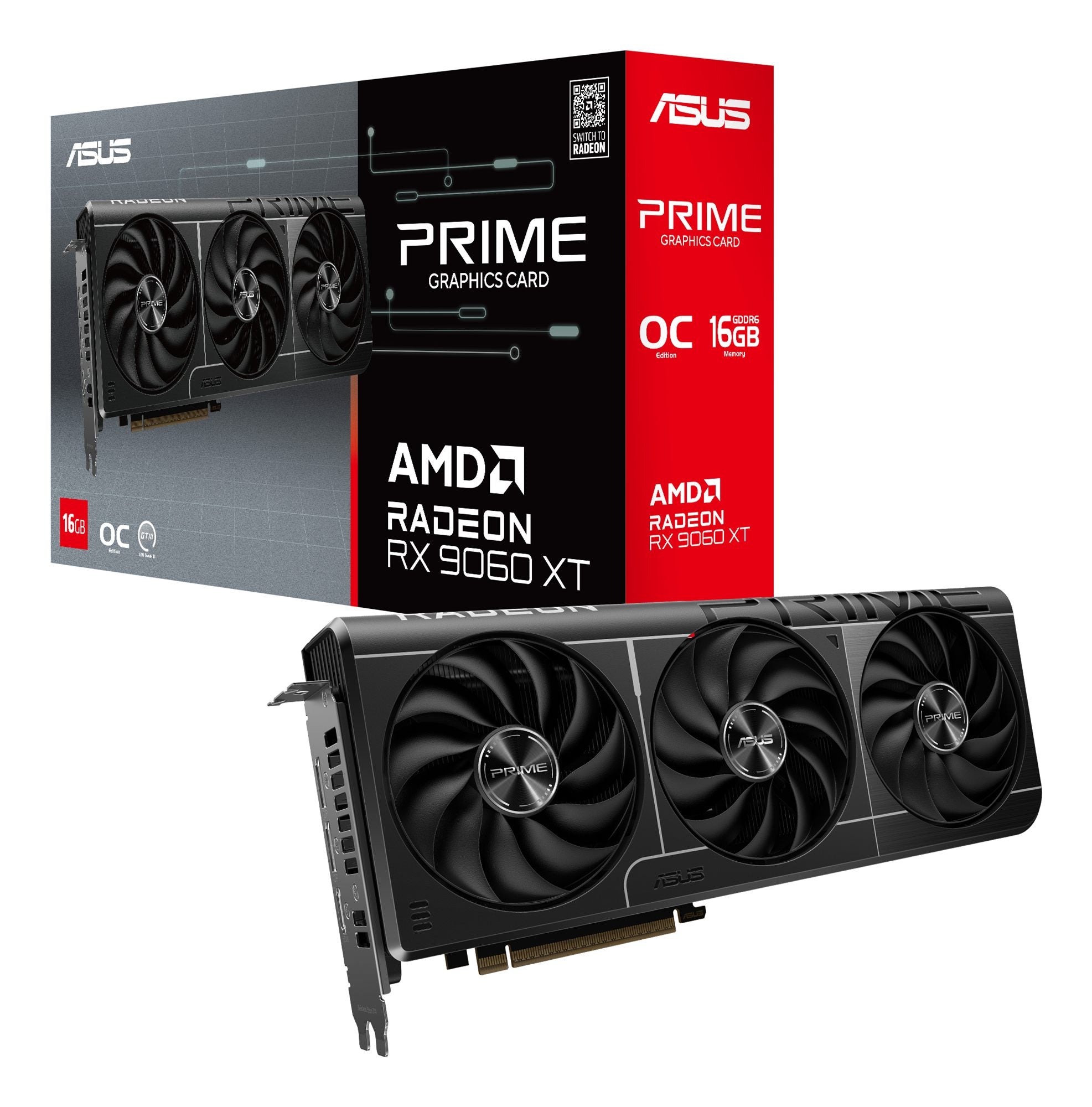 ASUS Prime Radeon RX 9060 XT OC Edition 16Go GDDR6 Graphics Card PCIe 5.0 HDMI 2.1b DisplayPort 2.1a