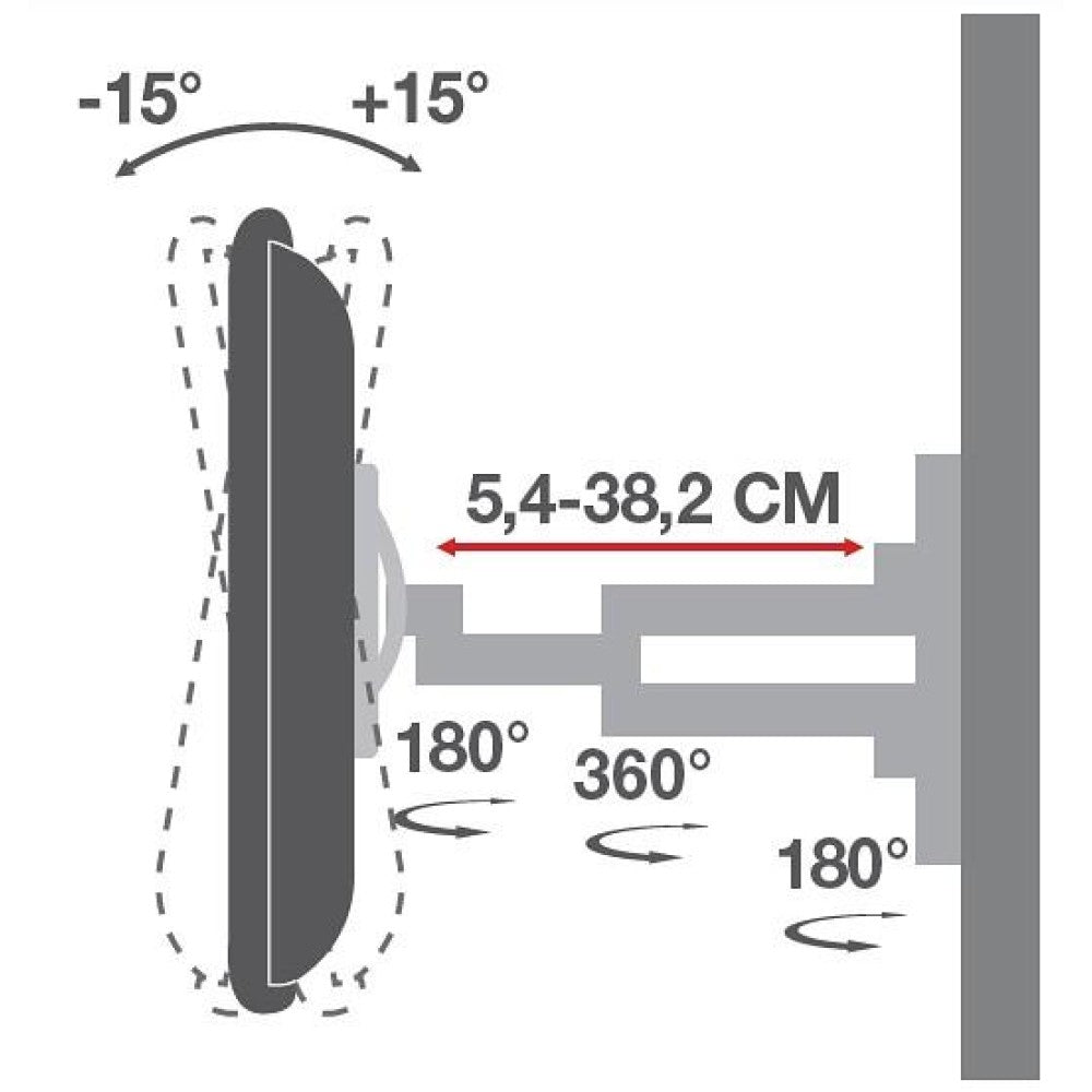 "Techly ICA-LCD 2923B Support mural pour TV 19-37"" LED/LCD 25kg pivotant inclinable"
