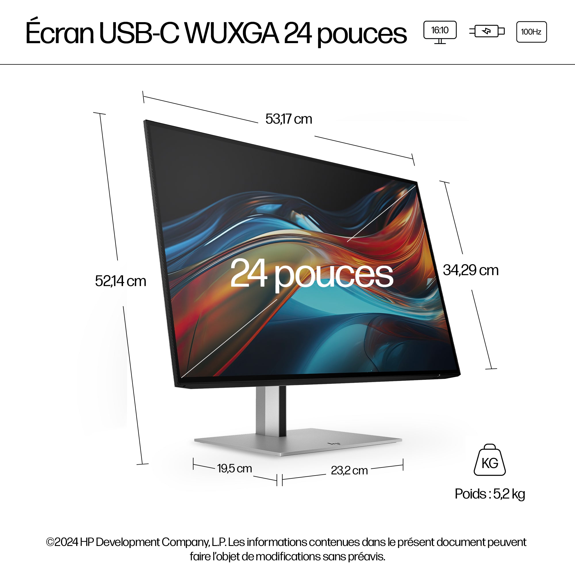 "HP Series 7 Pro 724pu écran plat de PC 61 cm (24"") 1920 x 1200 pixels LCD Argent"