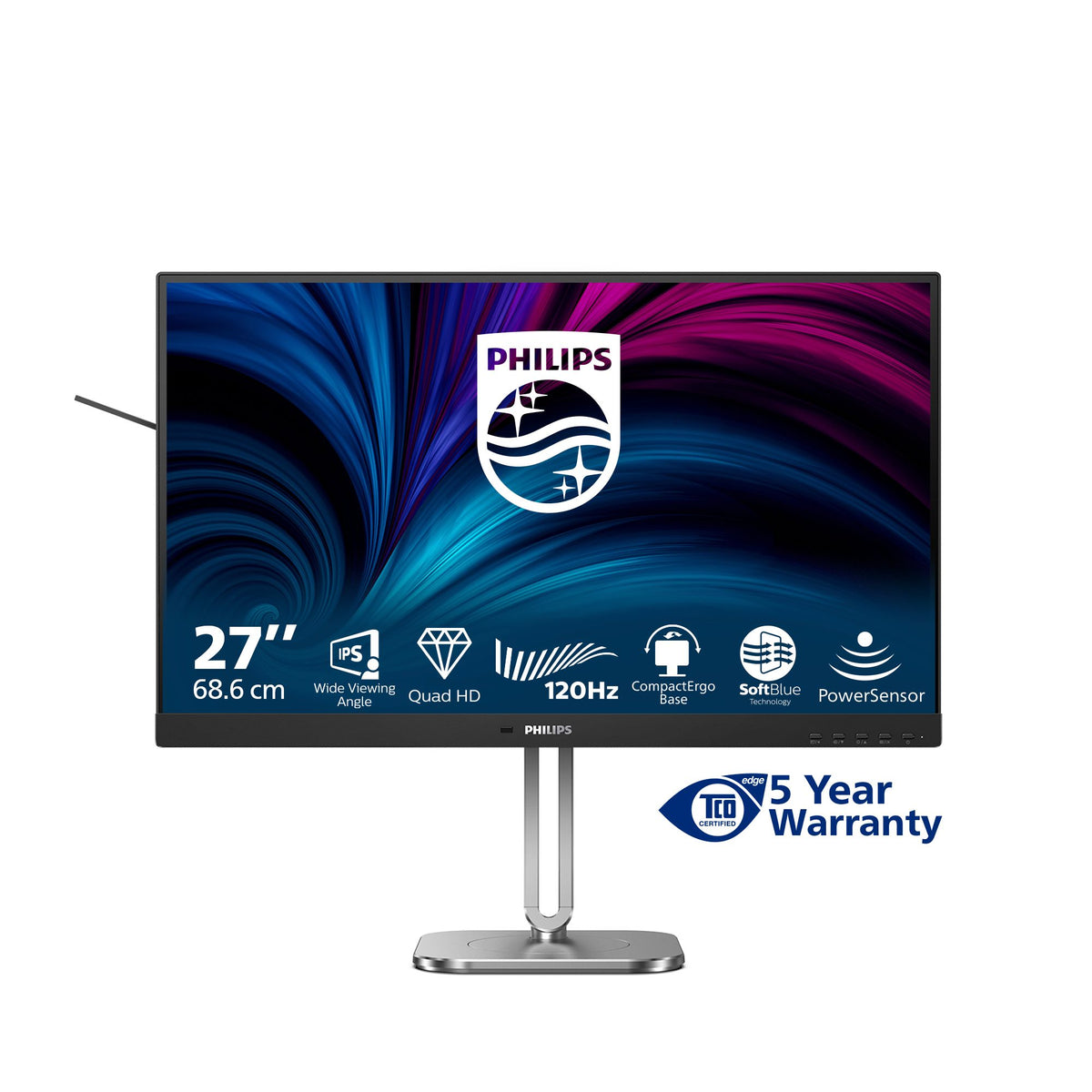 PHILIPS 27p 2560x1440 120Hz IPS Flat H/A 150 MM TUV EyeSafe certified USB HUB SPEAKERS Power/Light sensor DP 2xHDMI 350cd/m2