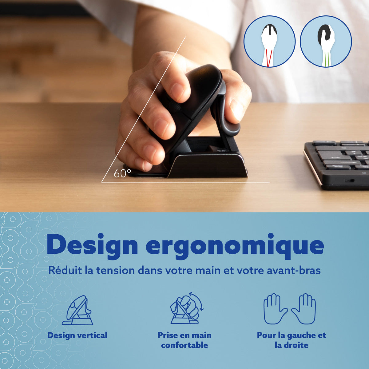 R-Go TOOLS Souris Twister filaire & Bluetooth, M noire