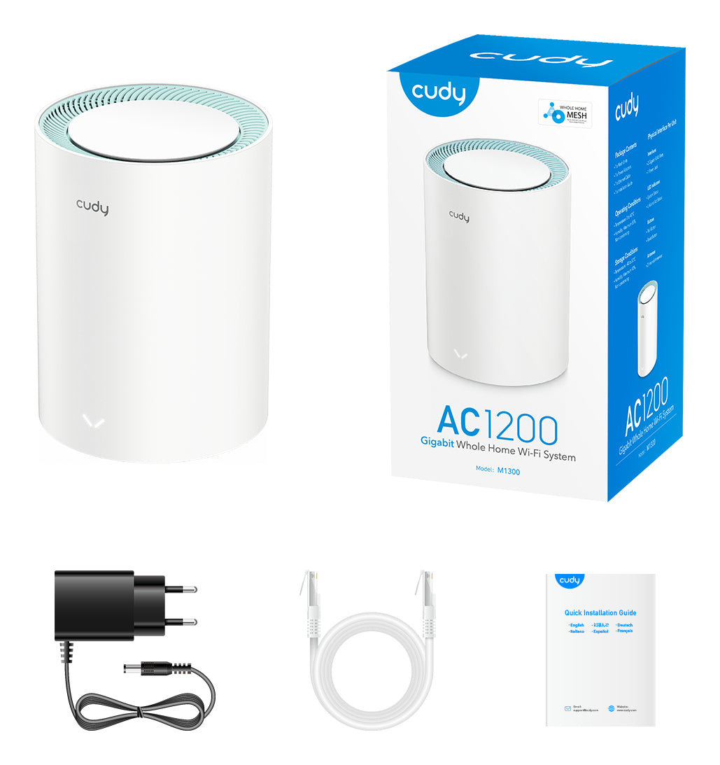Cudy M1300 1-PACK systeme Wi-Fi maillé Bi-bande (2,4 GHz / 5 GHz) Wi-Fi 5 (802.11ac) Blanc 2 Interne