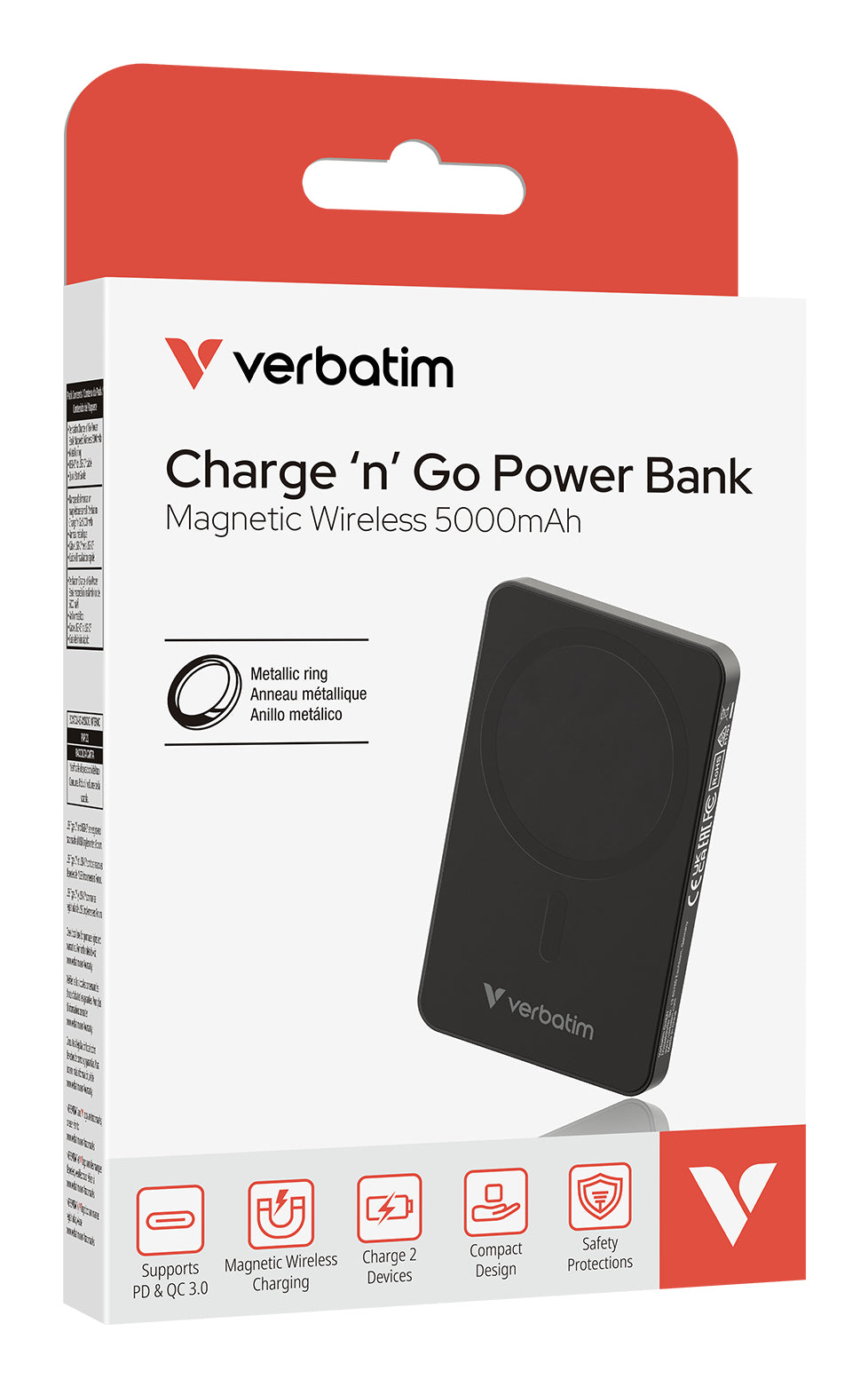 VERBATIM CHARGE N GO ESSENTIALS POWER BANK MAGNETIC WIRELESS 5000MAH BLACK WCF (P)