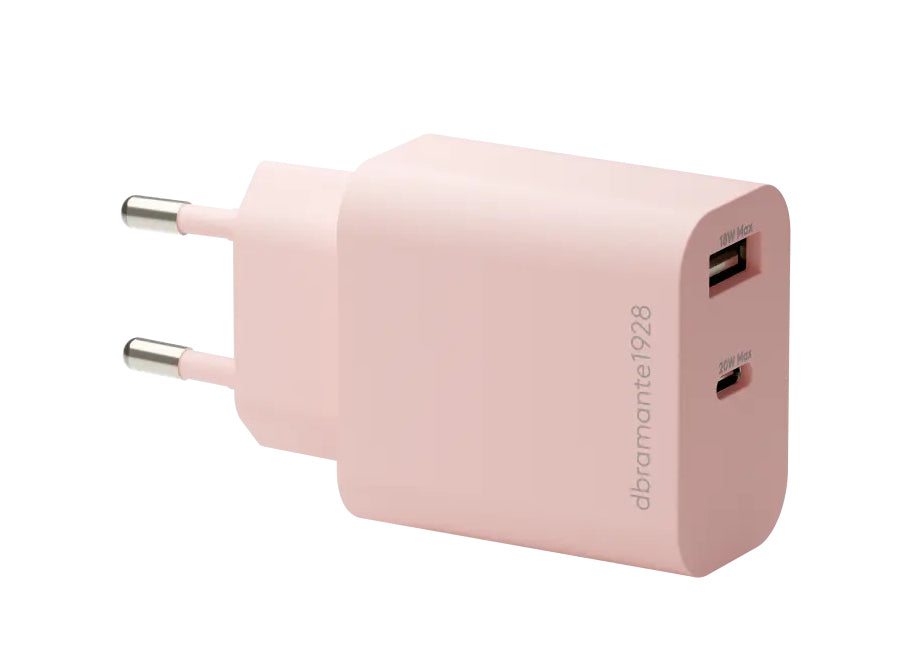 EU Wall Charger USB-C 20W+USB-A 18W PNK