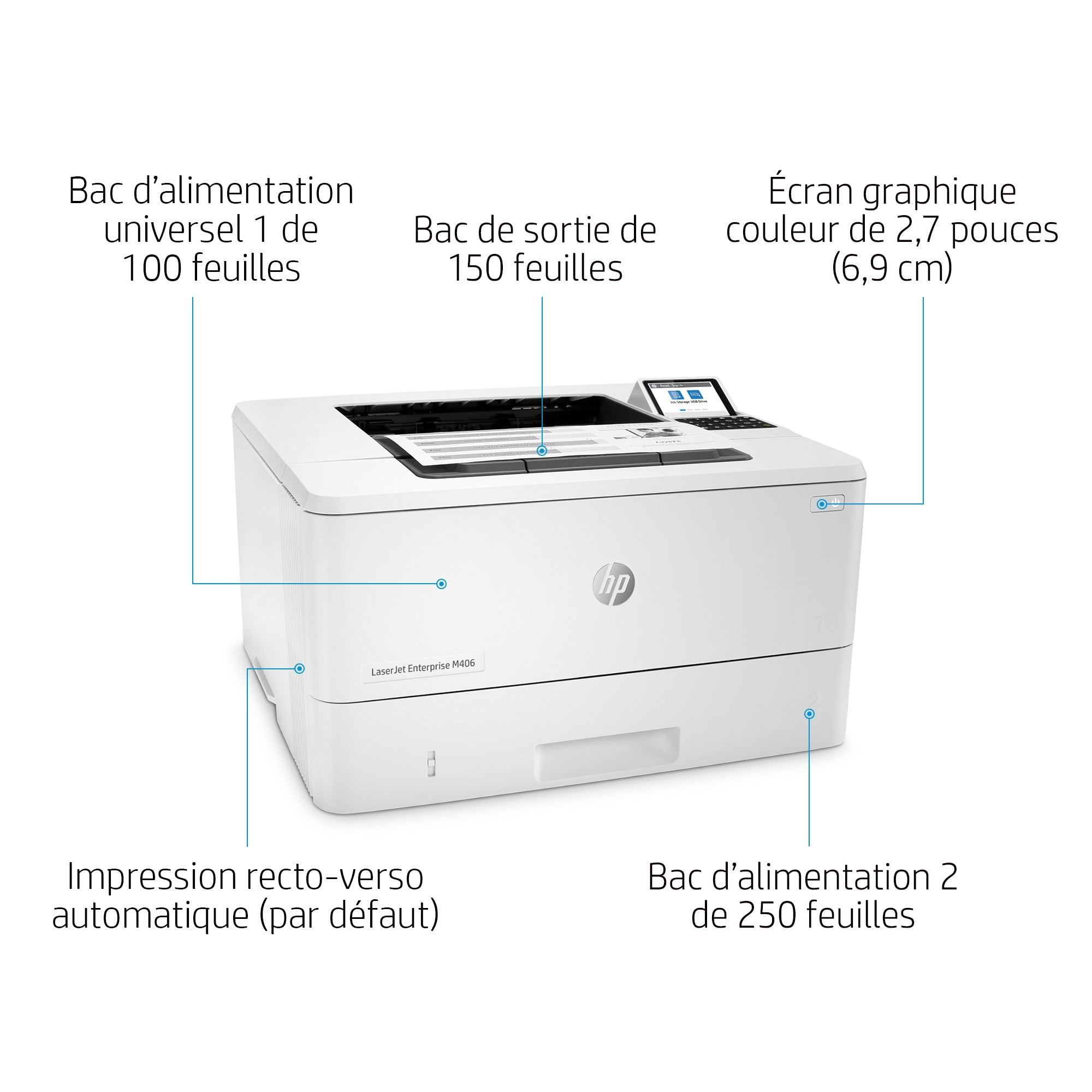 HP LaserJet Enterprise M406dn Printer Mono Duplex laser A4 1200x1200dpi 40ppm 350sheets USB LAN