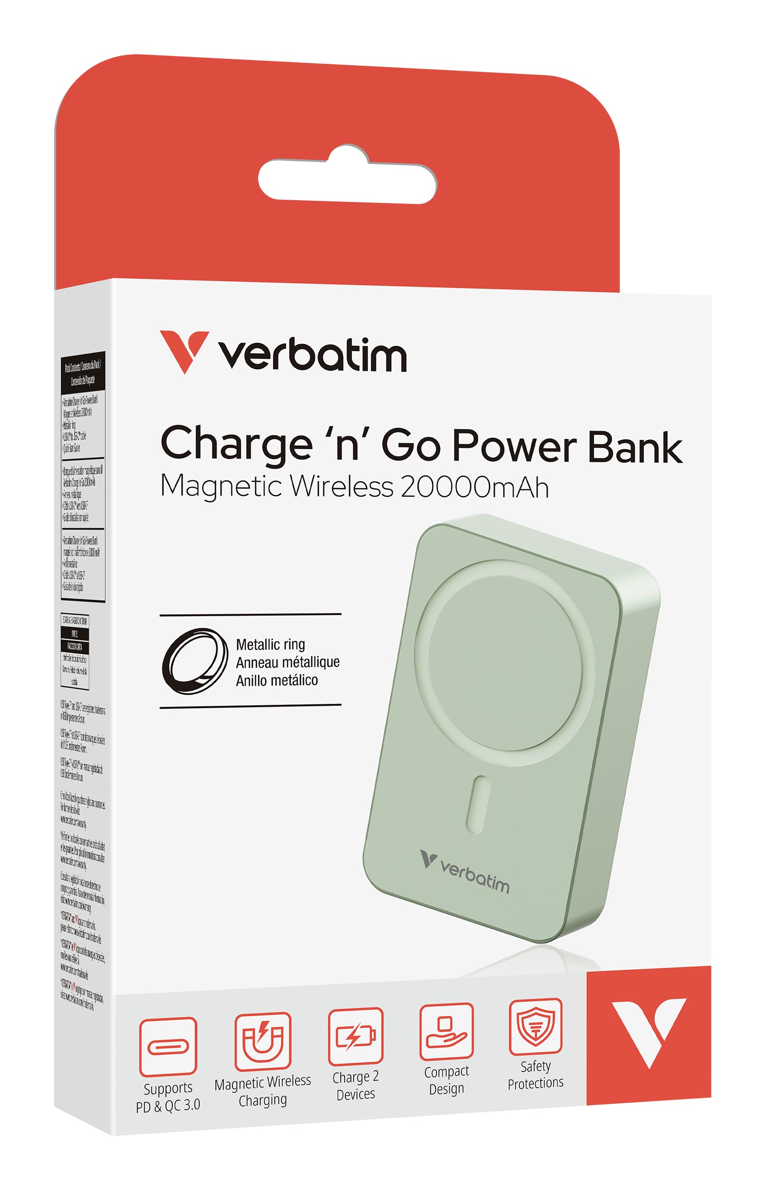 VERBATIM CHARGE N GO ESSENTIALS POWER BANK MAGNETIC WIRELESS 20000MAH GREEN WCF (P)