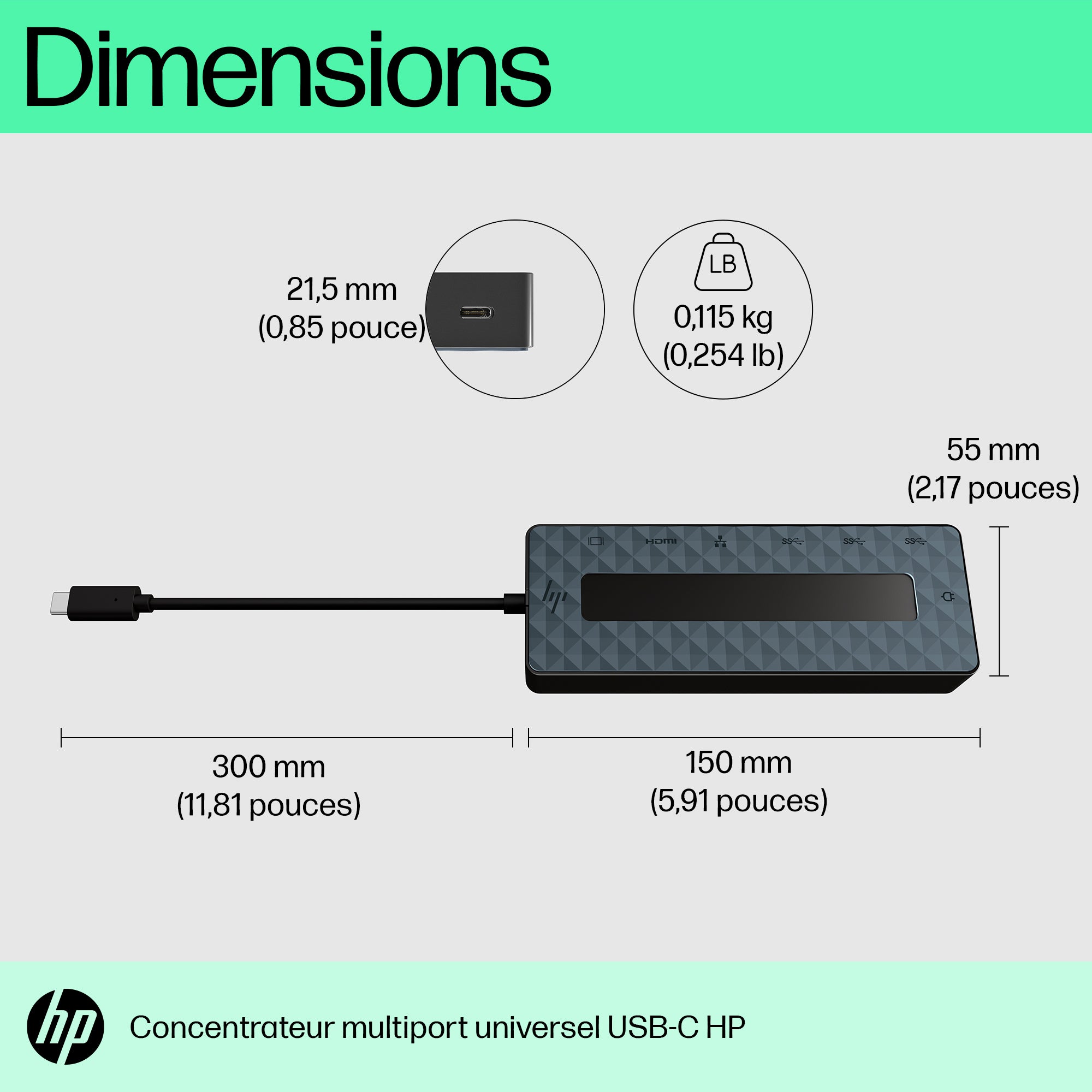 HP Universal USB-C Multiport Hub USB 3.2 Gen 1 (3.1 Gen 1) Type-C Noir