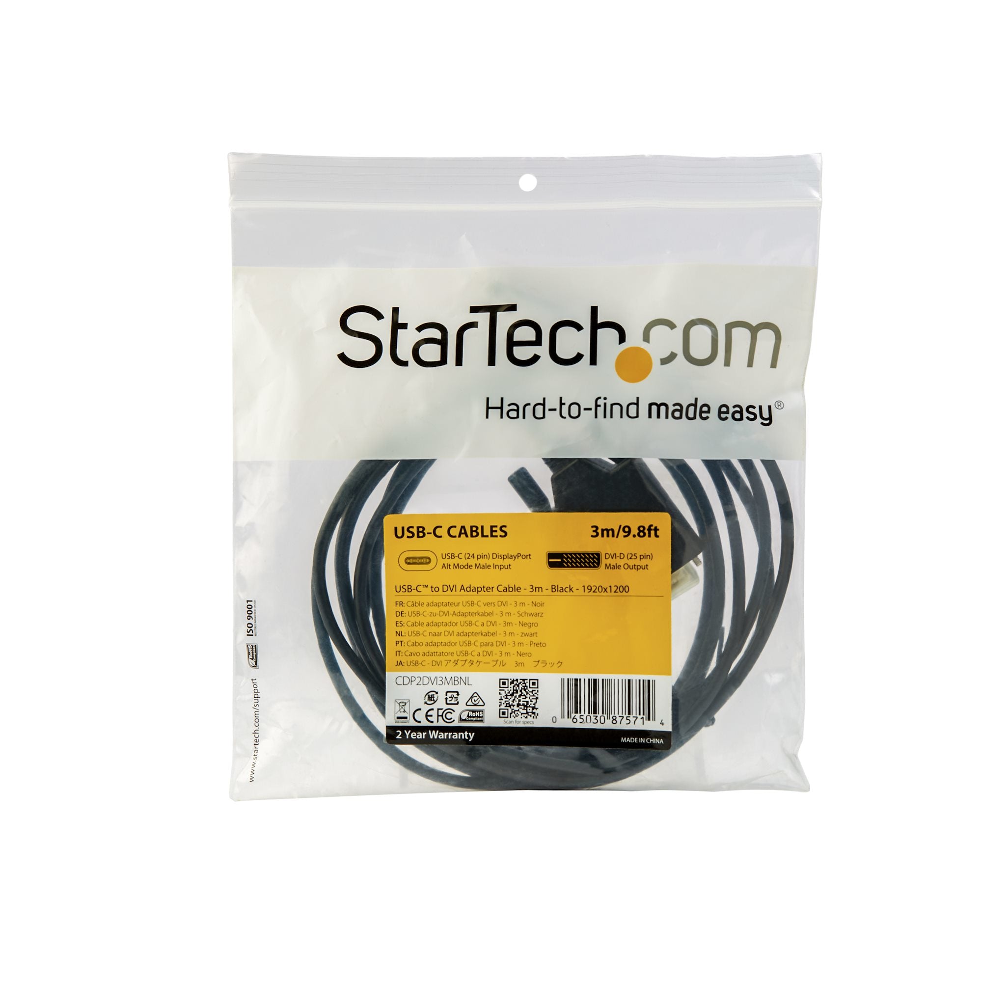 Cable USB-C to DVI 3m/10ft 1920/1200