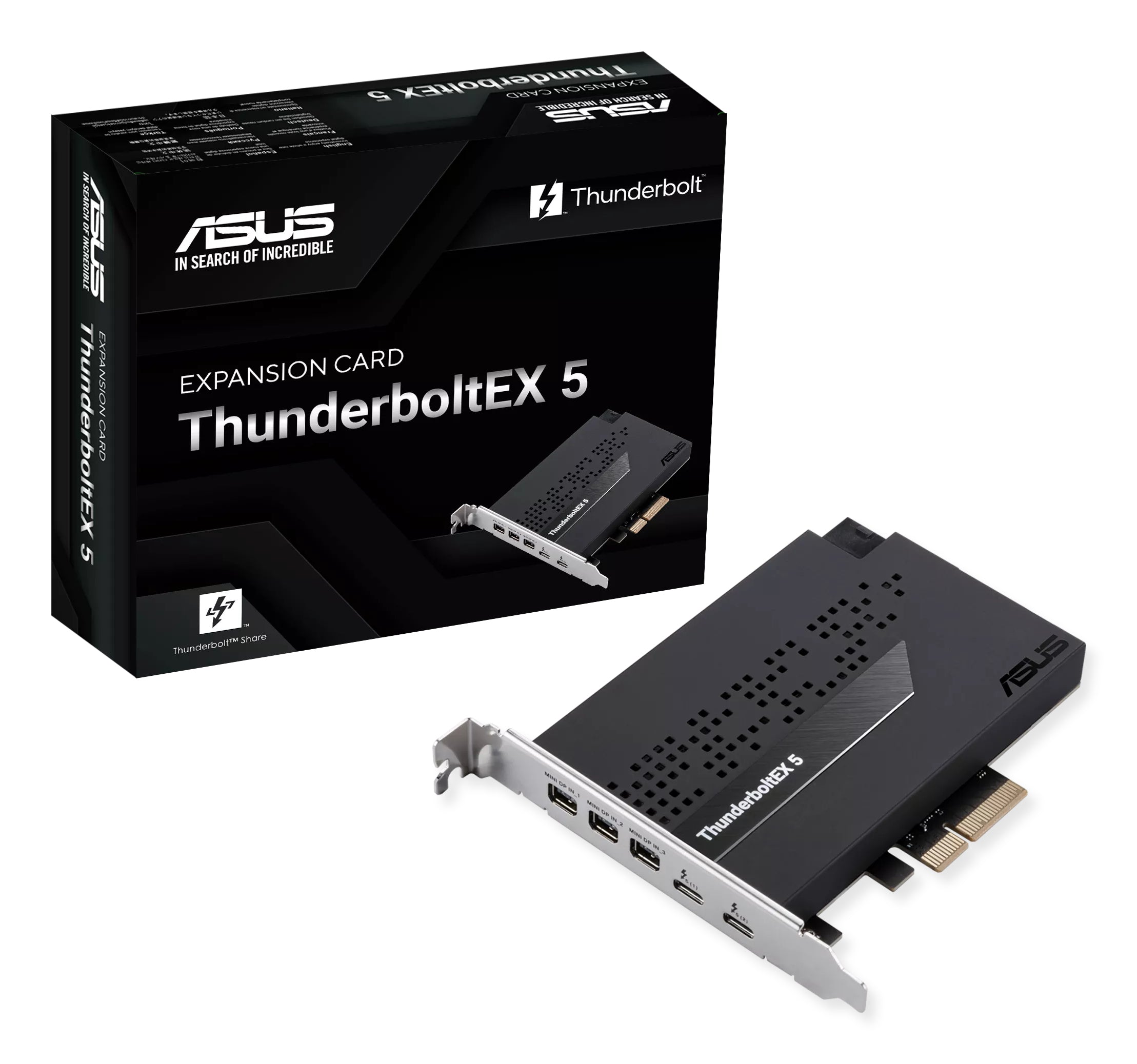 ASUS ThunderboltEX 5 expansion card dual Thunderbolt 5 USB C ports DisplayPort 2.1 PCIe 4.0