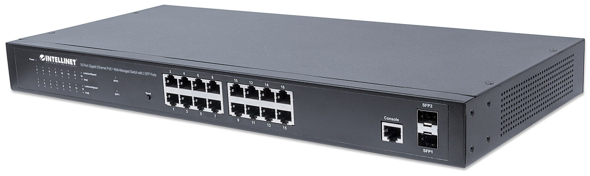 Intellinet 561341 commutateur réseau Géré L2+ Gigabit Ethernet (10/100/1000) Connexion Ethernet, supportant l'alimentation via ce port (PoE) 1U Noir