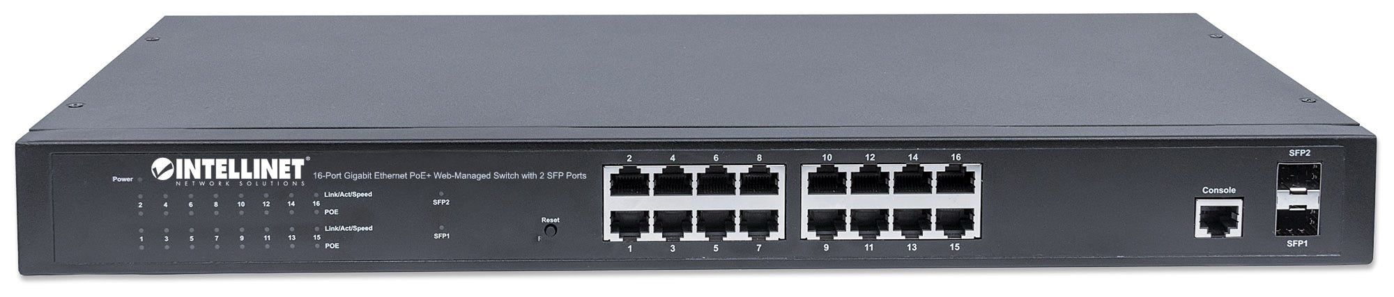 Intellinet 561198 commutateur réseau Géré L2+ Gigabit Ethernet (10/100/1000) Connexion Ethernet, supportant l'alimentation via ce port (PoE) 1U Noir