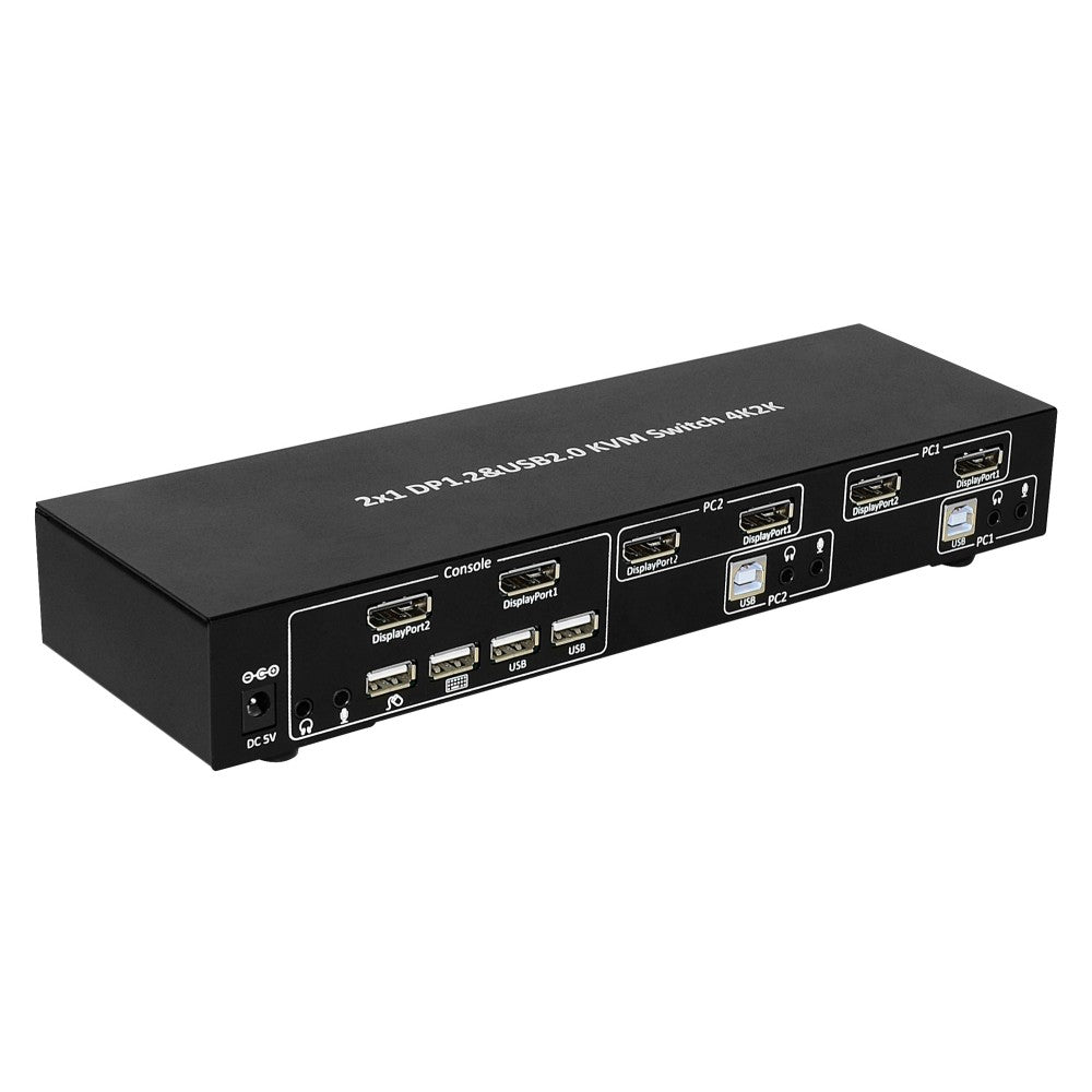 Techly IDATA DP-KVM2 Commutateur KVM 2x1 DisplayPort/USB 4K Double-Vidéo avec USB 2.0