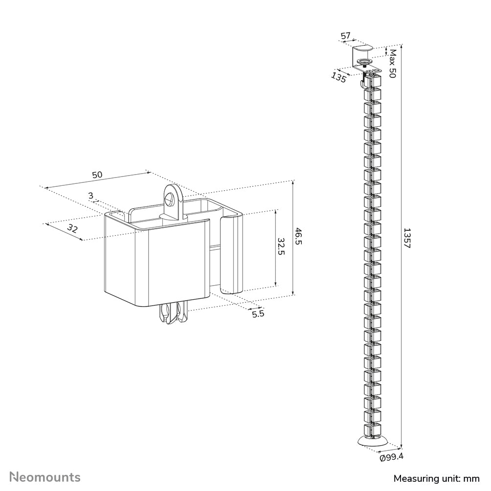 NEOMOUNTS Cable Spine Organizer for sit/stand desk frames clamp mounted white