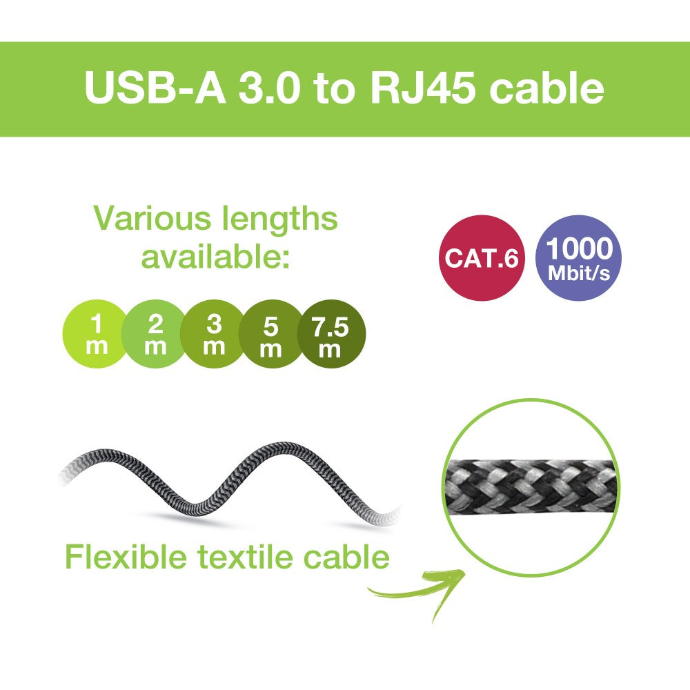 Techly ICOC U3A-RJ45-010 Adaptateur/Câble réseau USB-A vers Gigabit Ethernet RJ45 1m