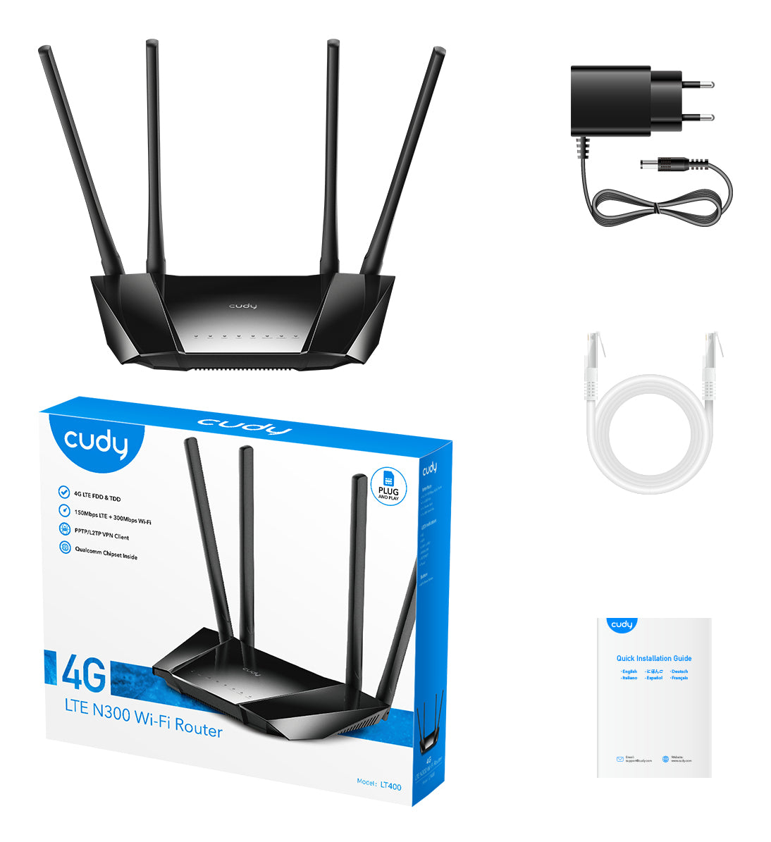 Cudy LT400 routeur sans fil Fast Ethernet Monobande (2,4 GHz) 4G Noir
