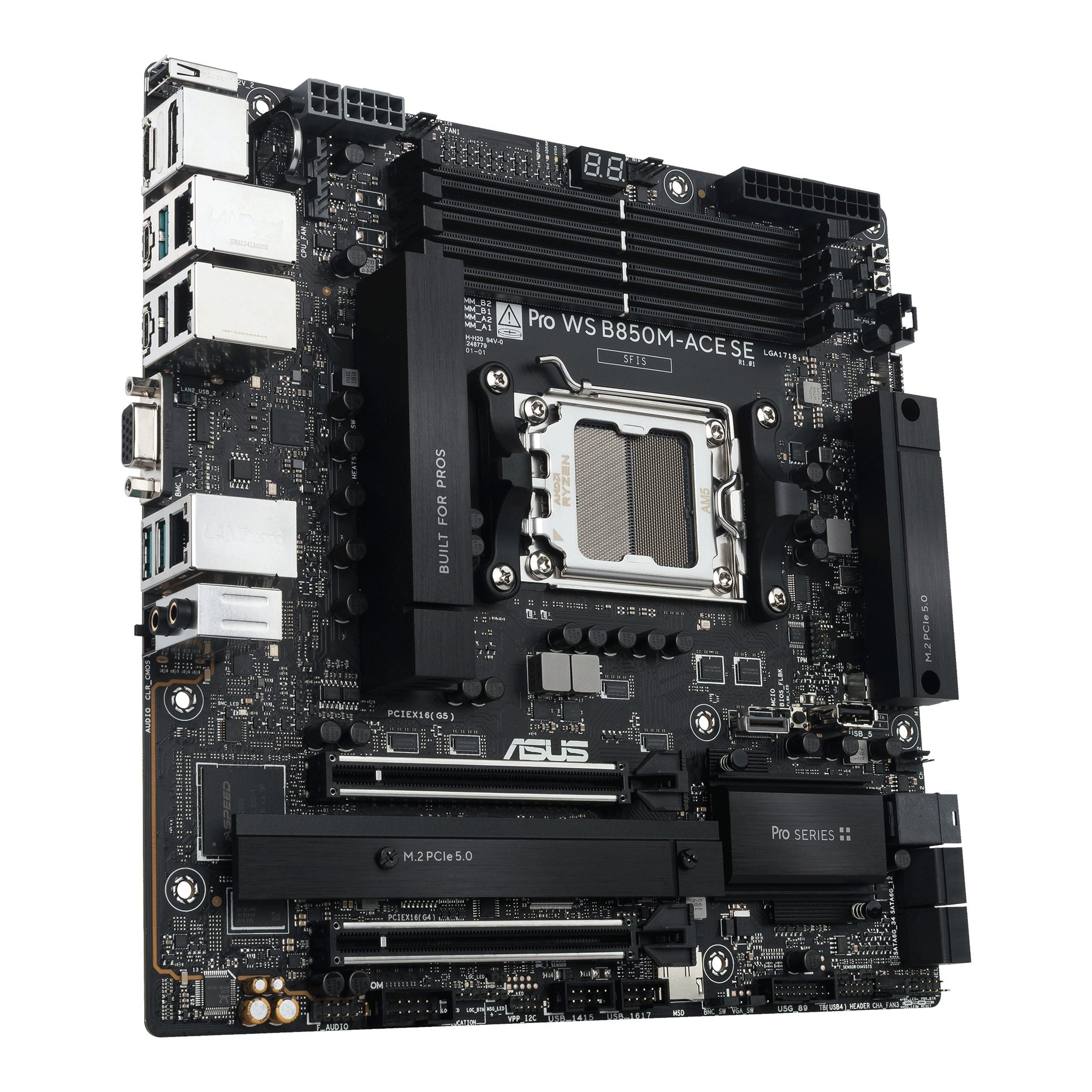 ASUS Pro WS B850M-ACE SE AM5 AMD Micro-ATX motherboard 4xDDR5 PCIe 5.0 2xM.2 1xHDMI 2xDisplayPort 1xVGA 4xSATA