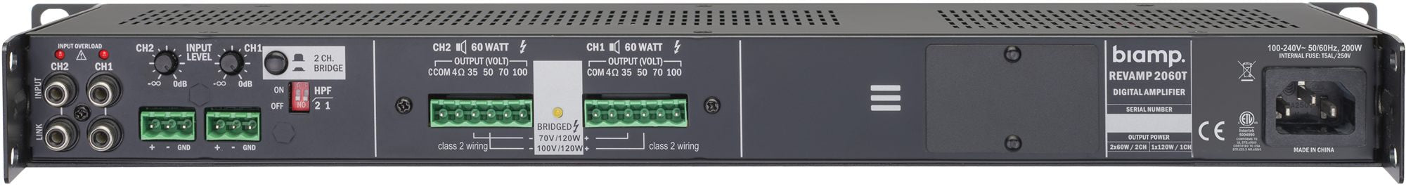 Biamp Professional 2 Channel Class-D Power Amplifier (2x 60W/100V)