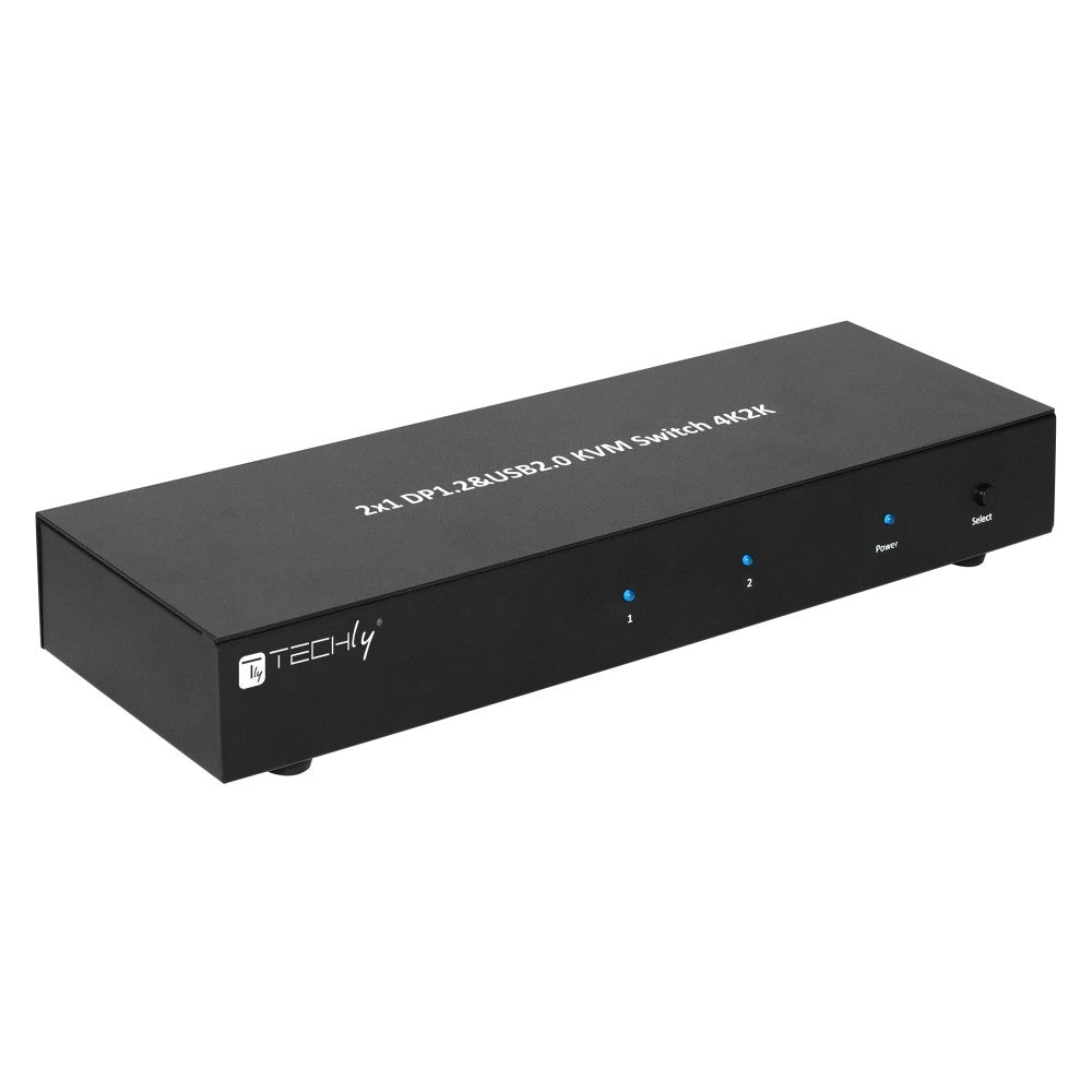 Techly IDATA DP-KVM2 Commutateur KVM 2x1 DisplayPort/USB 4K Double-Vidéo avec USB 2.0