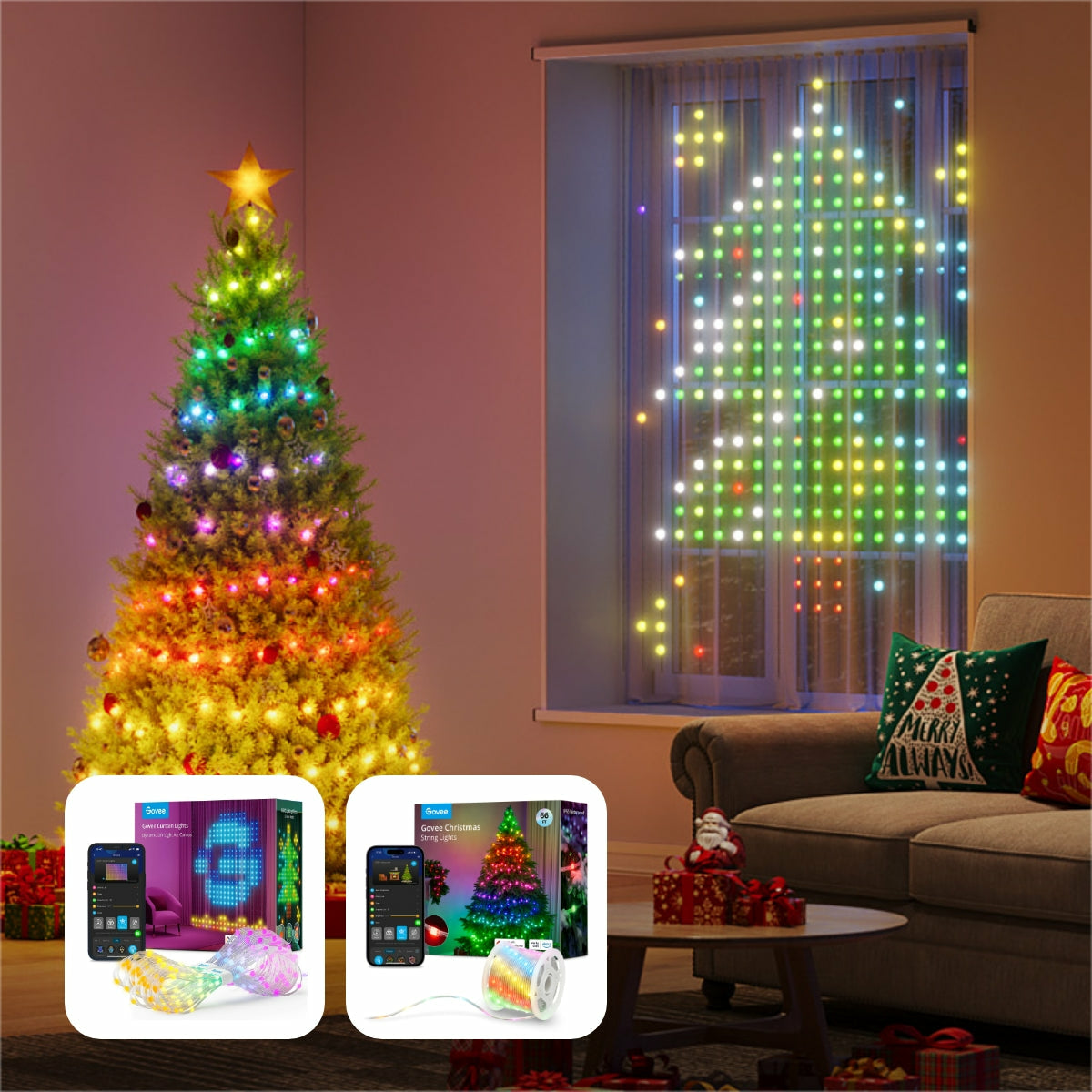 Govee H70B1 Curtain Light | Rideau, lumiere LED | Wi-Fi, Bluetooth, RGBIC, IP65