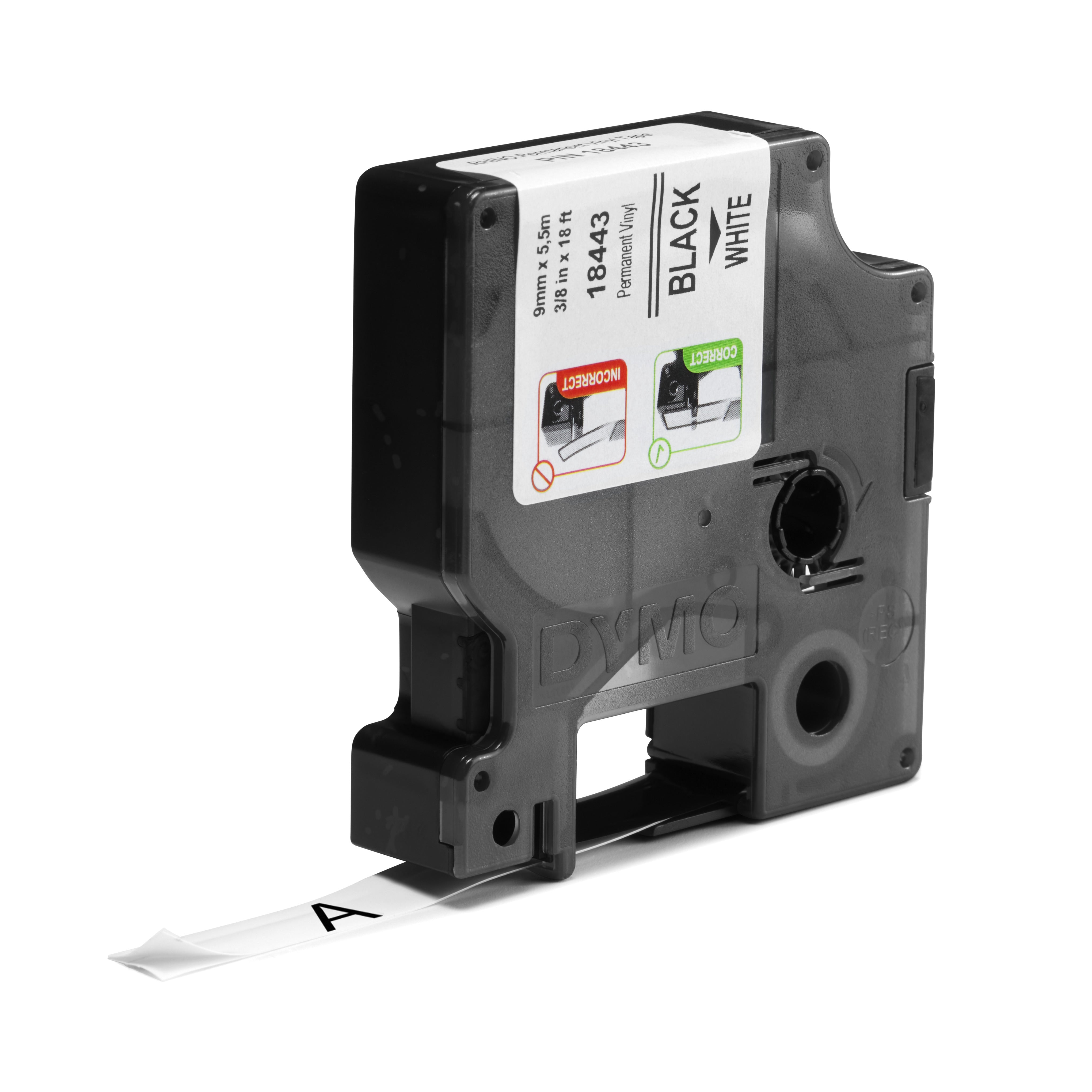 DYMO Rhino Etiquette industrielle  Vinyle 9 mm x 5,5 m noir/blanc