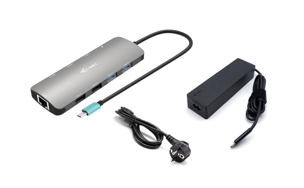 I-TEC USB-C Metal Nano Dock 2x HDMI 1x GLAN 2x USB 3.2 2x USB 2.0 1x USB-C 3.2 Gen.1 Data 1x USB-C 100W PD + Charger 100W