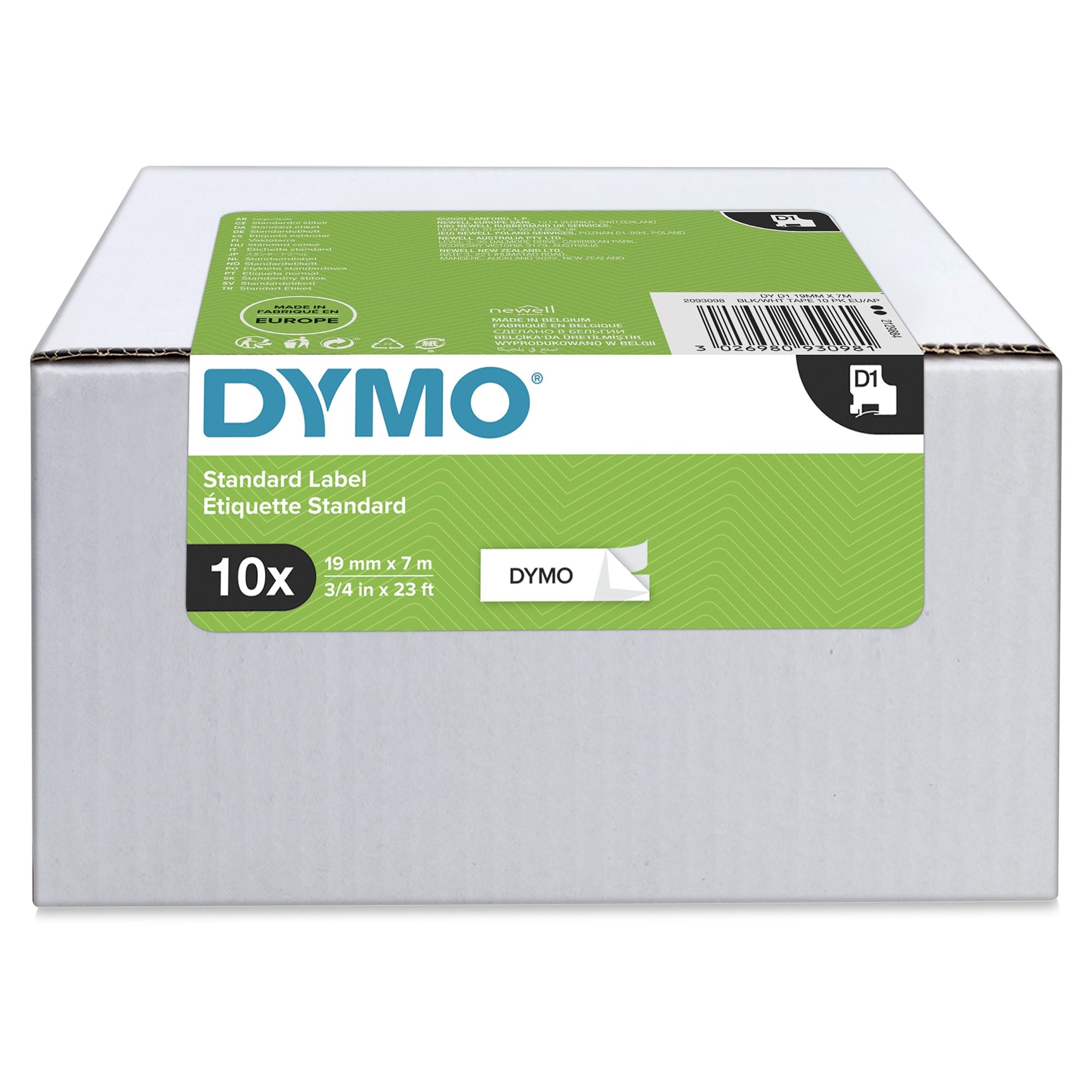 DYMO Ruban D1 noir sur blanc, 19 x 7 mm, pack éco 8 + 2