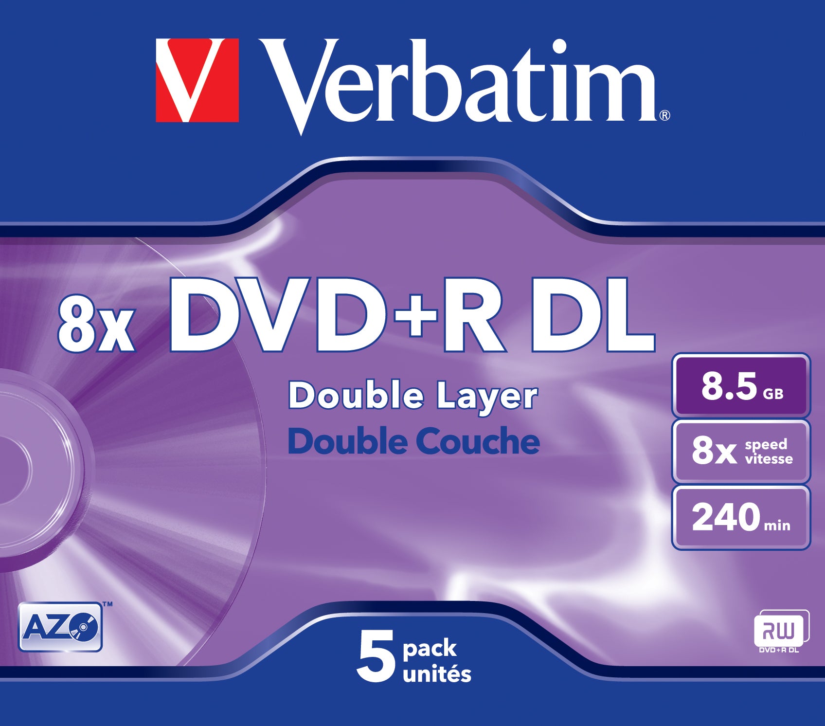 DVD+R/8.5GB 8x AdvAZO Double Layer 5pk
