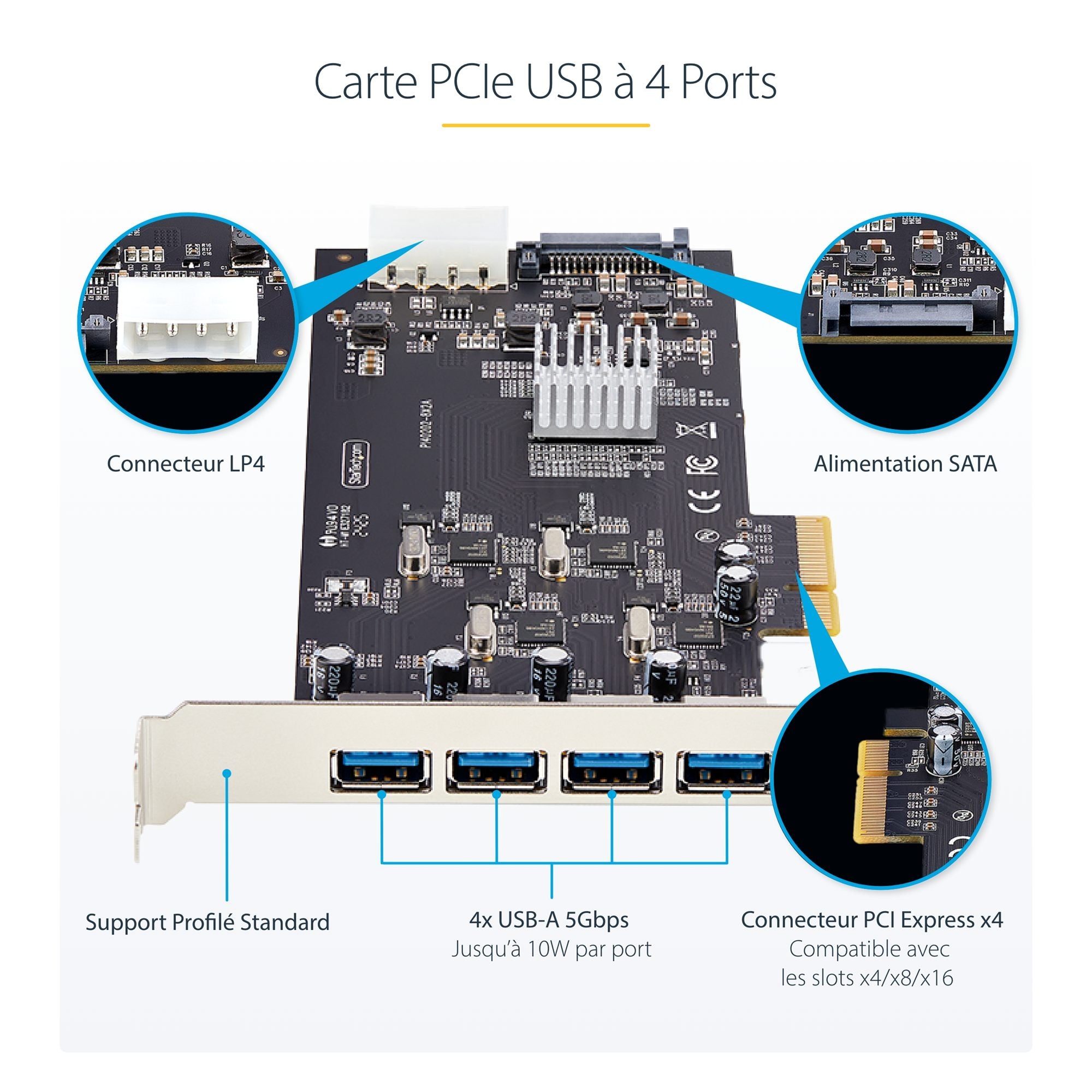 4-Port USB-A PCIe Card USB 3.2 5Gbps
