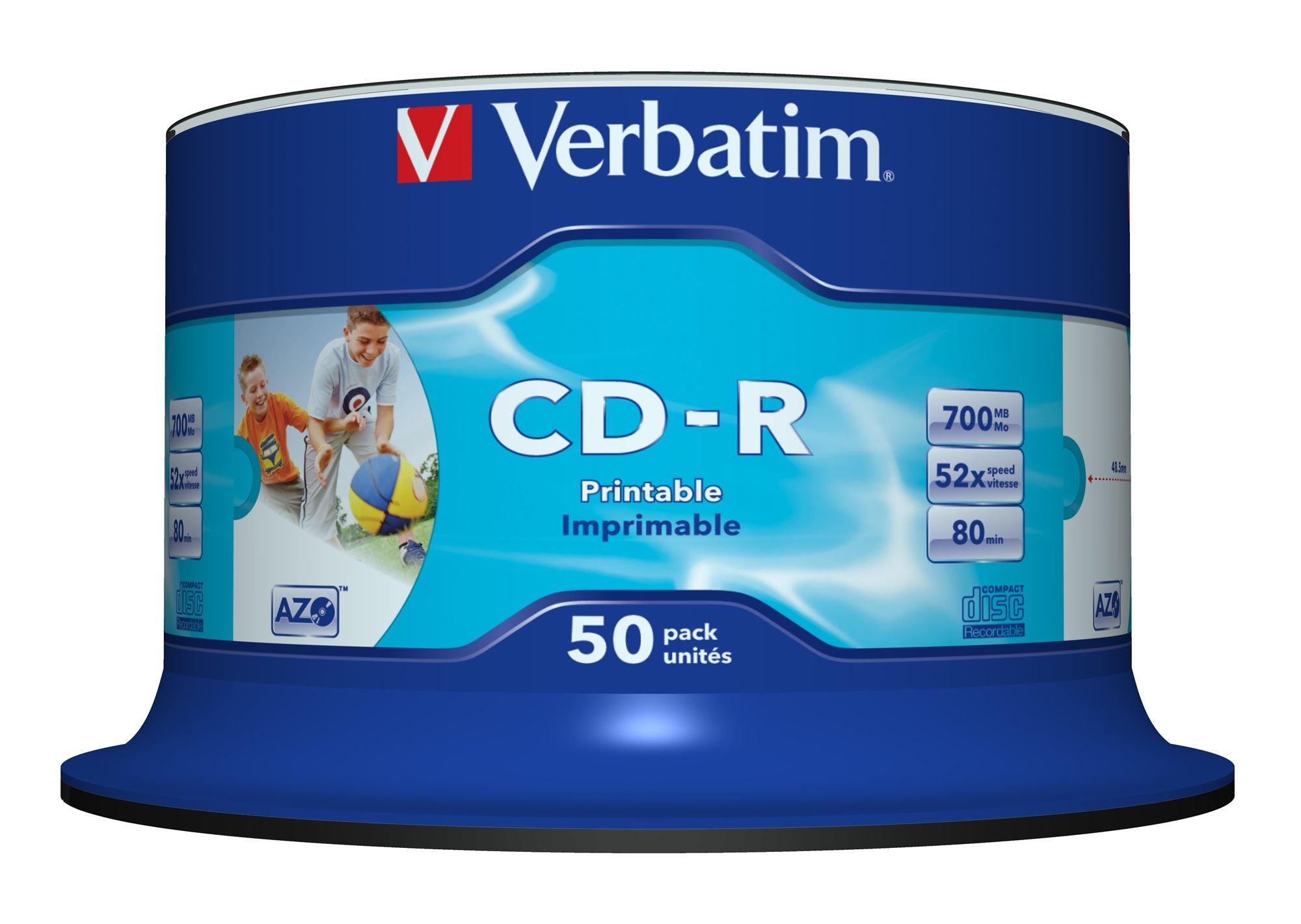 VERBATIM CD-R AZO 700Mo 52X WIDE PRINTABLE NO-ID SURFACE 50 PACK WCF (P)