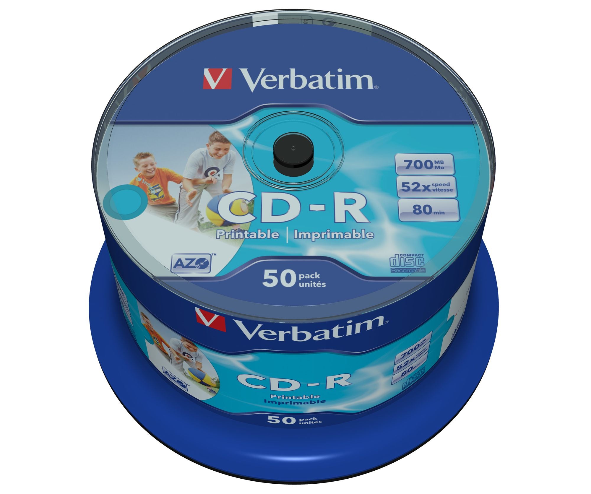 VERBATIM CD-R AZO 700Mo 52X WIDE PRINTABLE NO-ID SURFACE 50 PACK WCF (P)