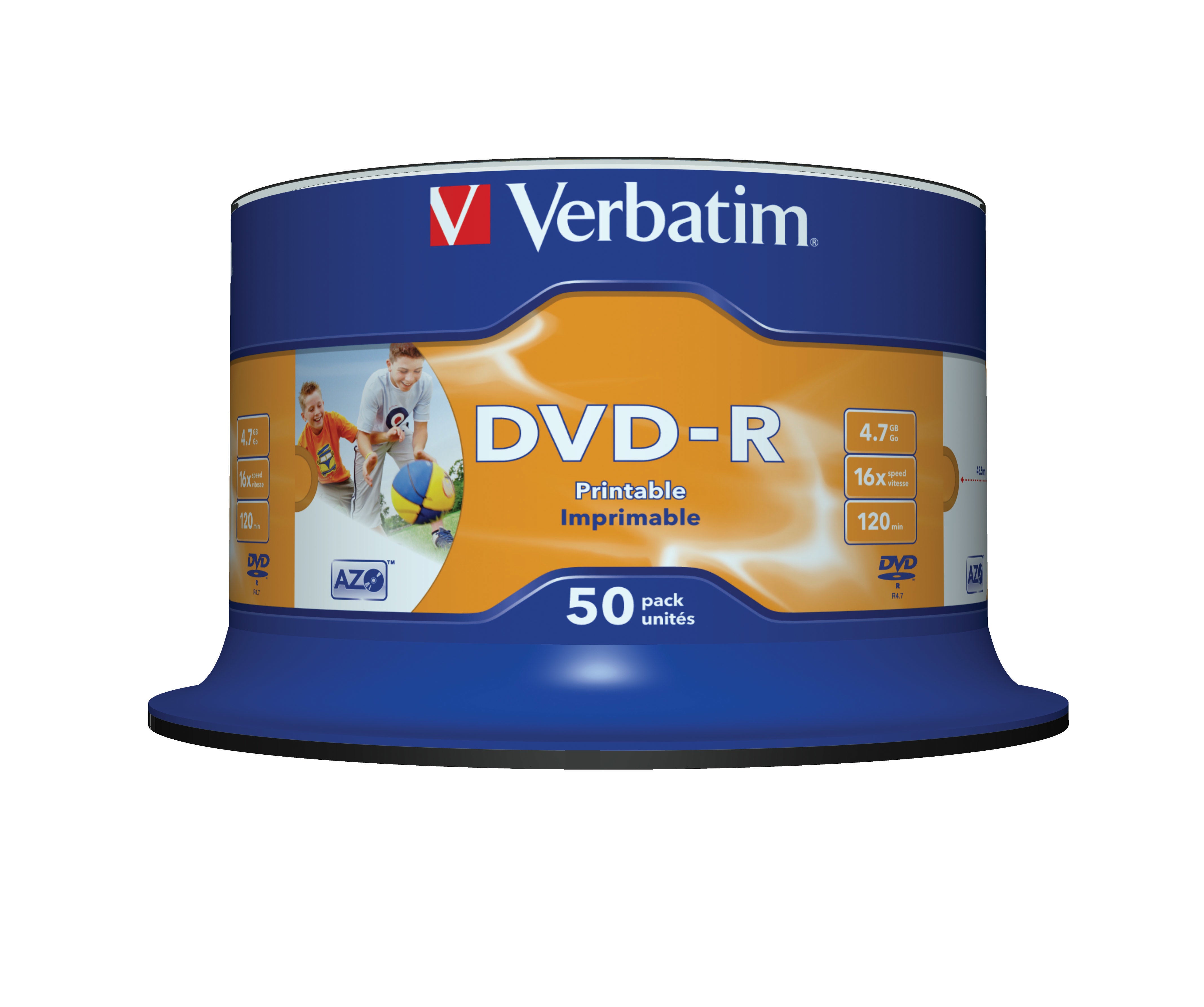VERBATIM DVD-R AZO 4.7Go 16X WIDE PRINTABLE SURFACE NO-ID 50 PACK WCF (P)