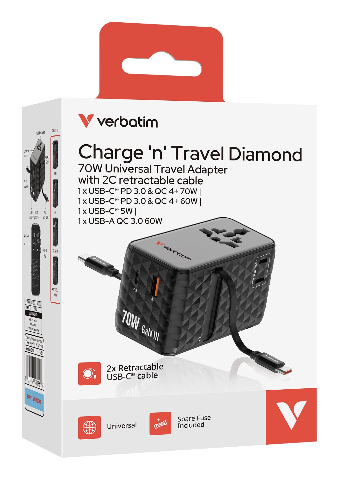 Charge 'n' Travel 70W 2C retractable Uni