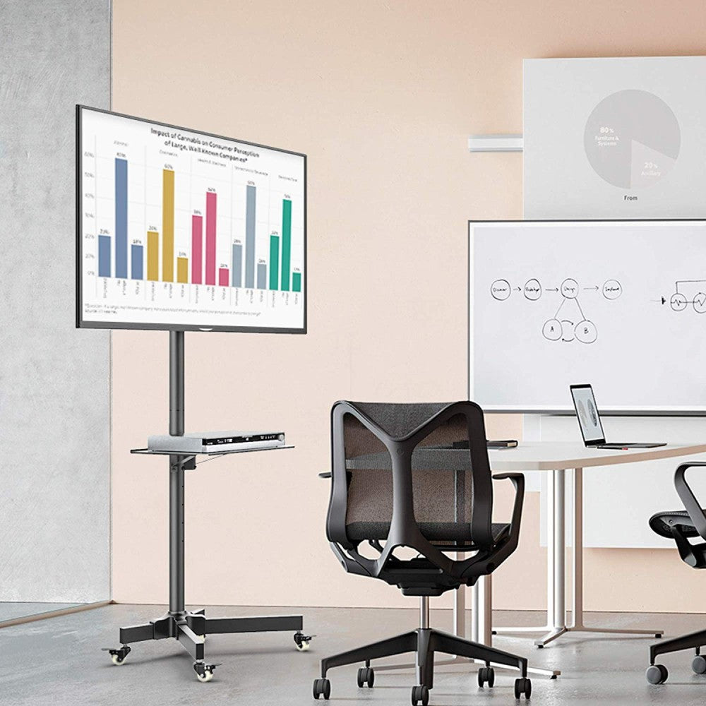 "Techly ICA-TR21 Support TV mobile 23-55"" jusqu'a 55kg étagere AV réglable"