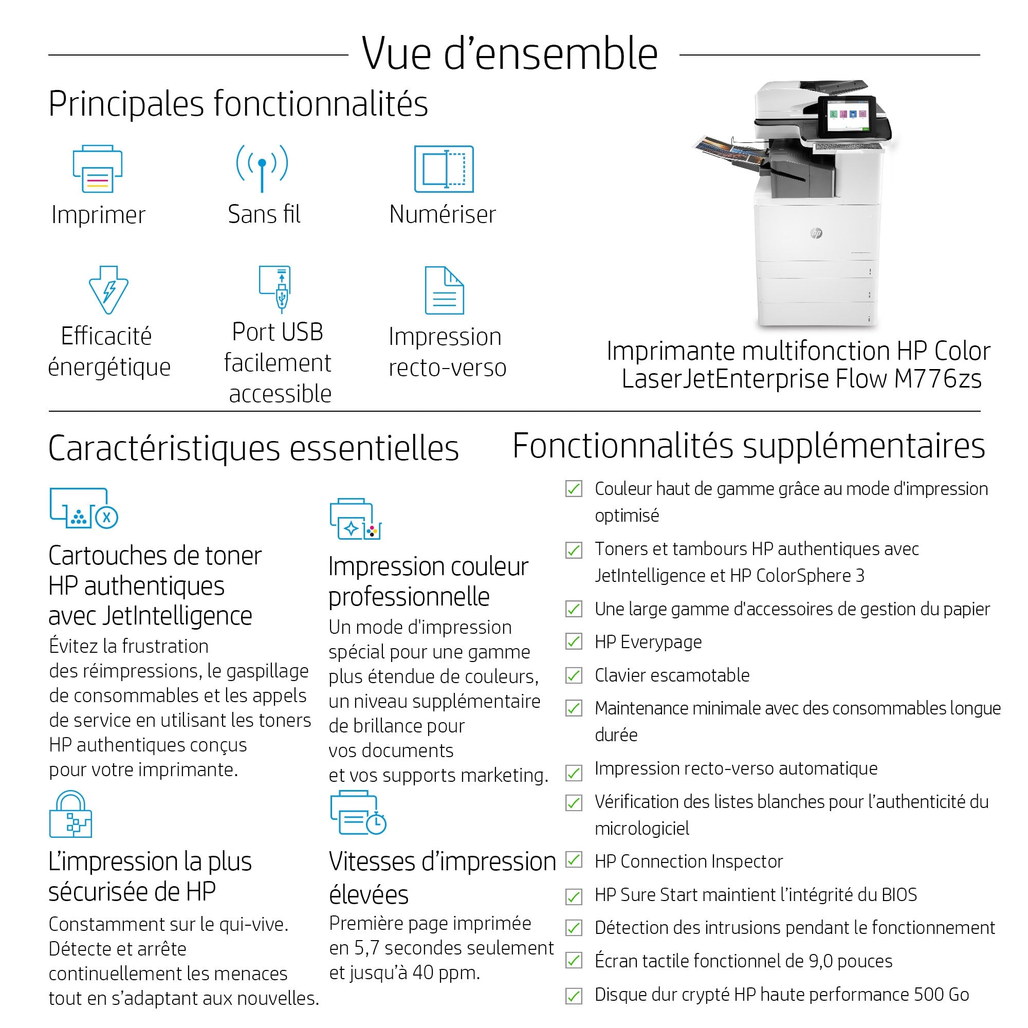 HP LaserJet Enterprise Flow MFP M776zs MFP colour laser 297x864mm 46ppmcopy 46ppmprint 1750 sheets USB 2.0 LAN Wi-Fi USB 2.0