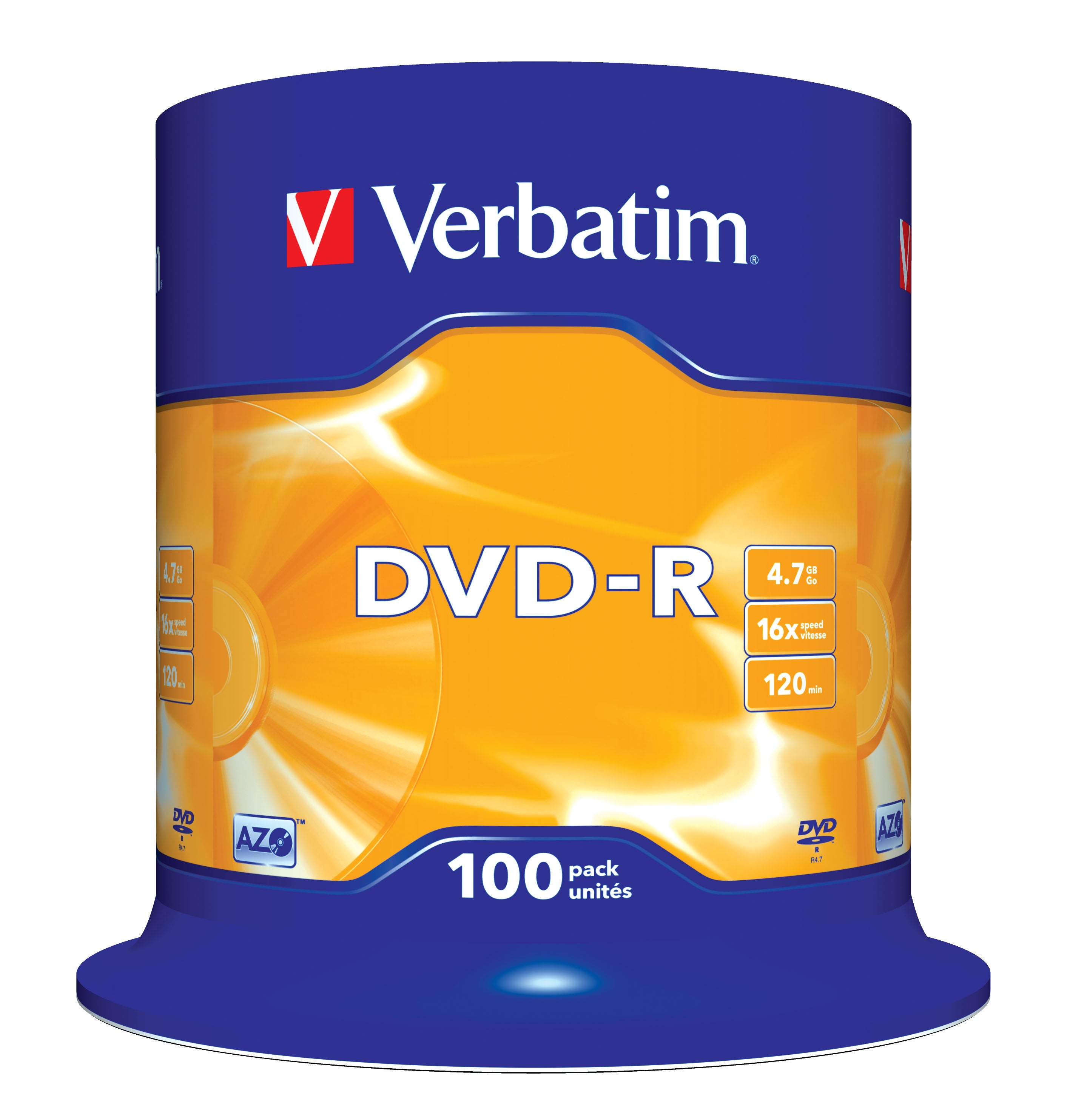 VERBATIM DVD-R AZO 4.7Go 16X MATT SILVER SURFACE 100 PACK WCF (P)